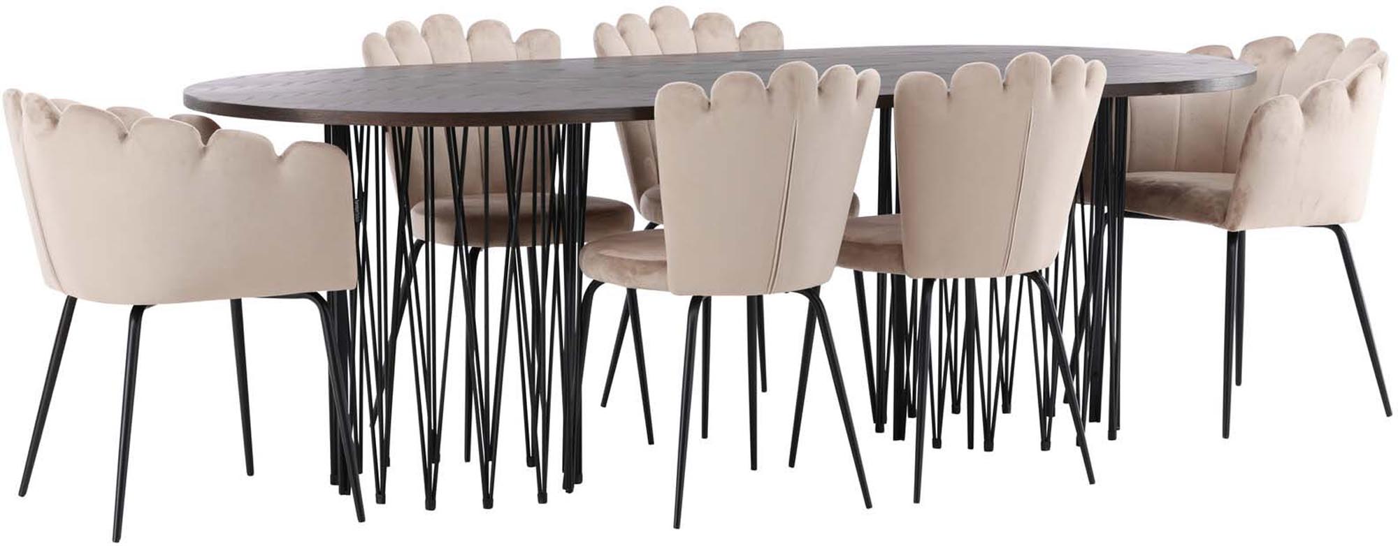 Elegantes Stone Esszimmerset mit Limhamn Tisch, 220cm, 2 Stühle.