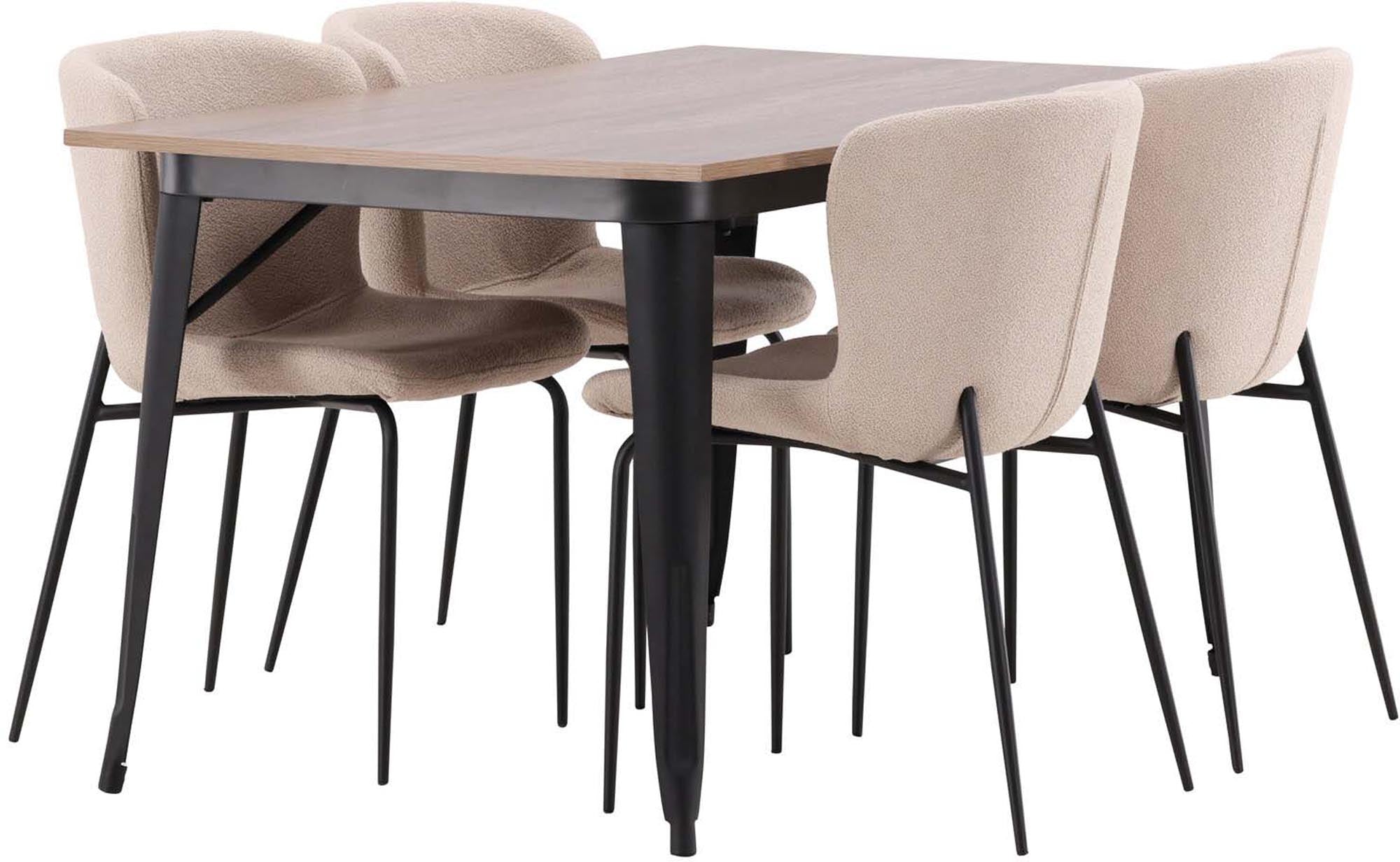 Stilvolles Tempe Esszimmerset: Schwarzer MDF-Tisch, bequeme Bouclé-Stühle, modernes Design für unvergessliche Momente.