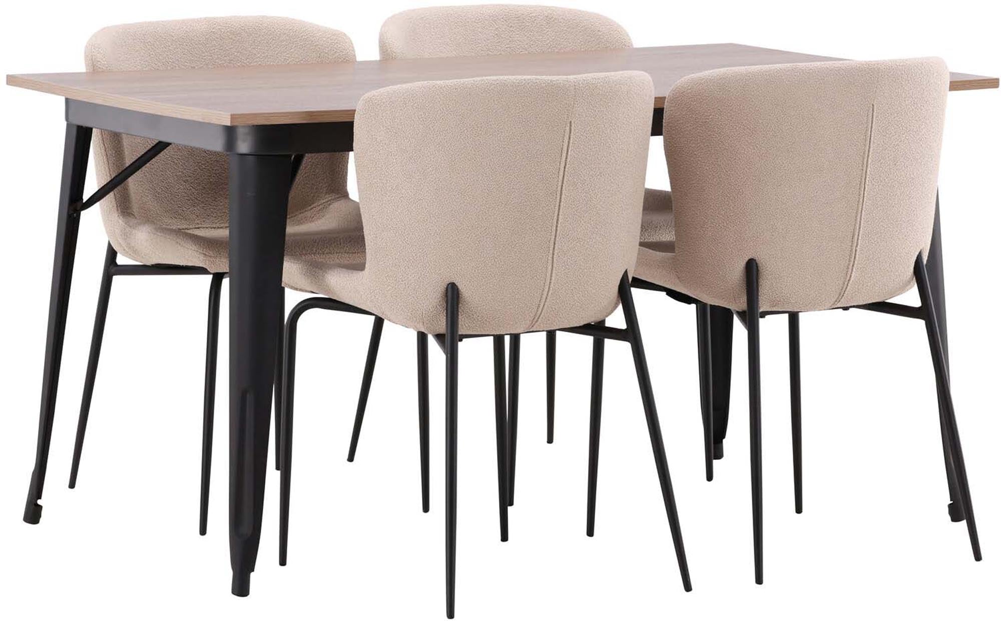 Elegantes Esszimmerset von Venture Home: Robuster MDF-Tisch und gemütliche Bouclé-Stühle für stilvolle Familienabende und festliche Anlässe.