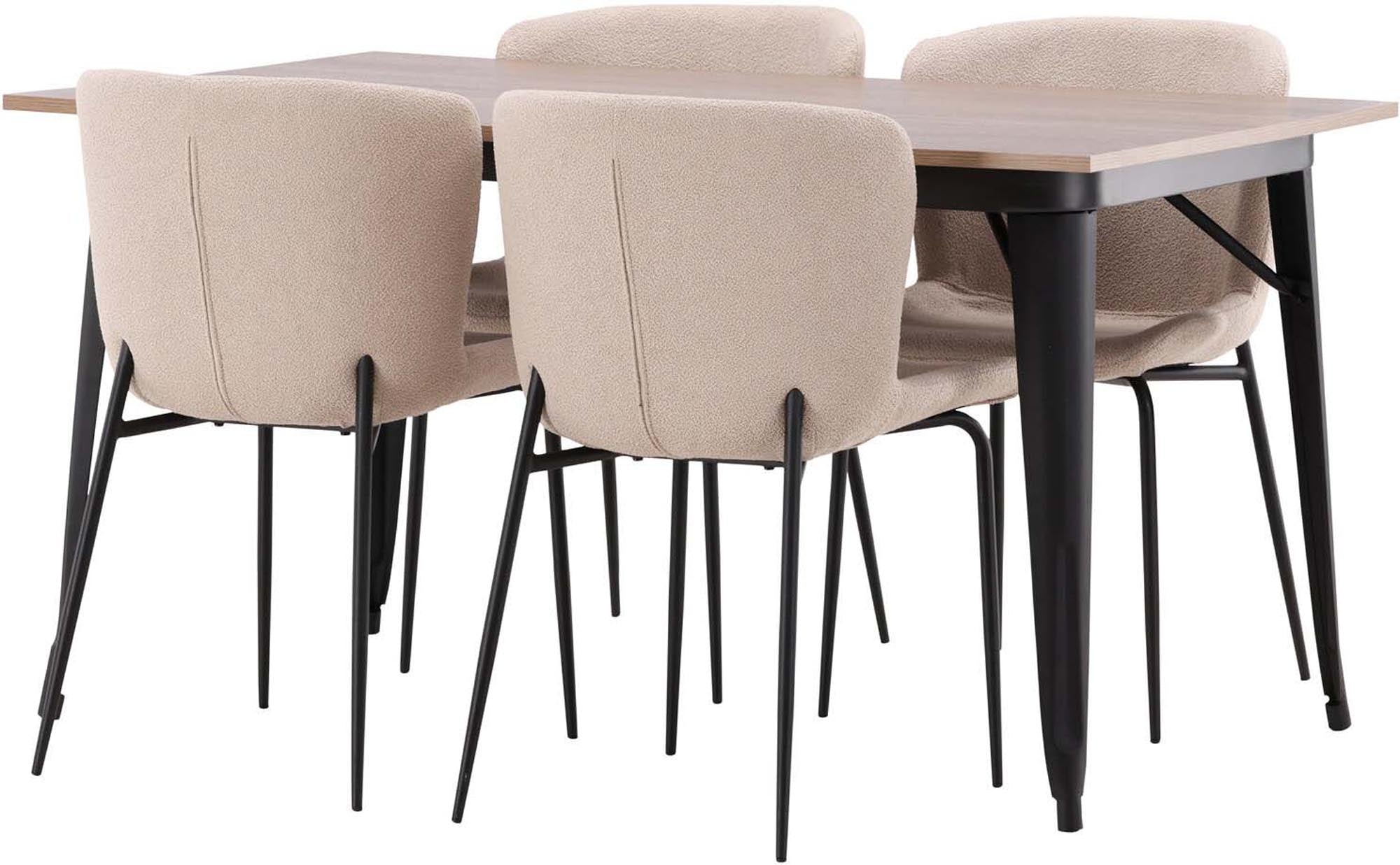 Entdecken Sie das elegante Tempe Esszimmerset von Venture Home: Robuster MDF-Tisch und stilvolle Bouclé-Stühle für gemütliche Essensmomente.