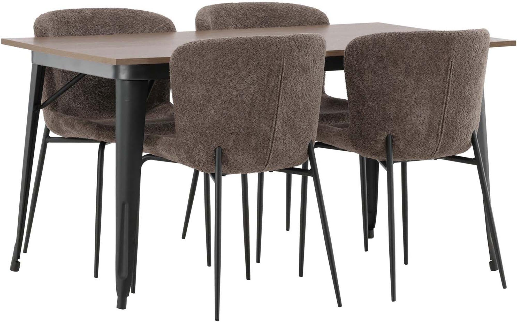 Elegantes Esszimmerset Tempe mit 140 cm Tisch und 4 Modesto Stühlen. Ideal für stilvolle Familienessen und gesellige Abende.