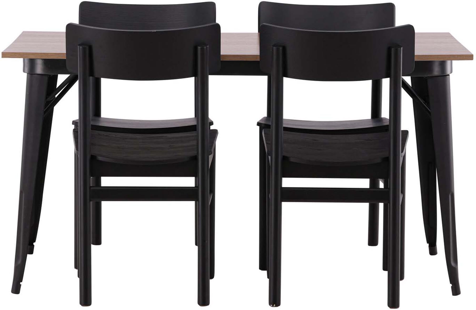 Elegantes Esszimmerset Tempe mit 140 cm Tisch und 4 Montros Stühlen von Venture Home. Ideal für stilvolle und gemütliche Essbereiche.