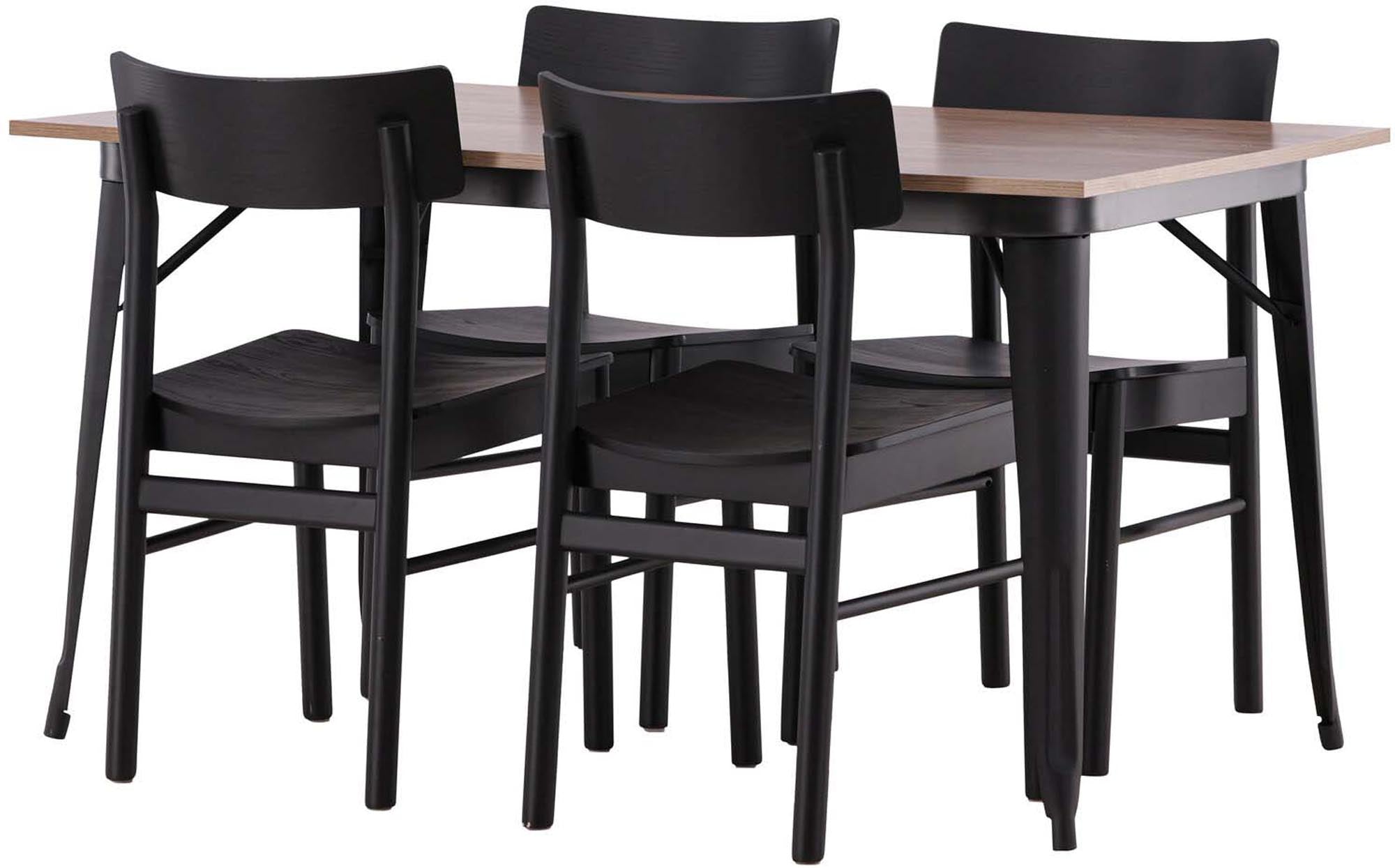 Stilvolles Esszimmerset Tempe mit 140 cm Tisch und 4 Montros Stühlen von Venture Home. Perfekt für einladende Esszimmer mit skandinavischem Flair.