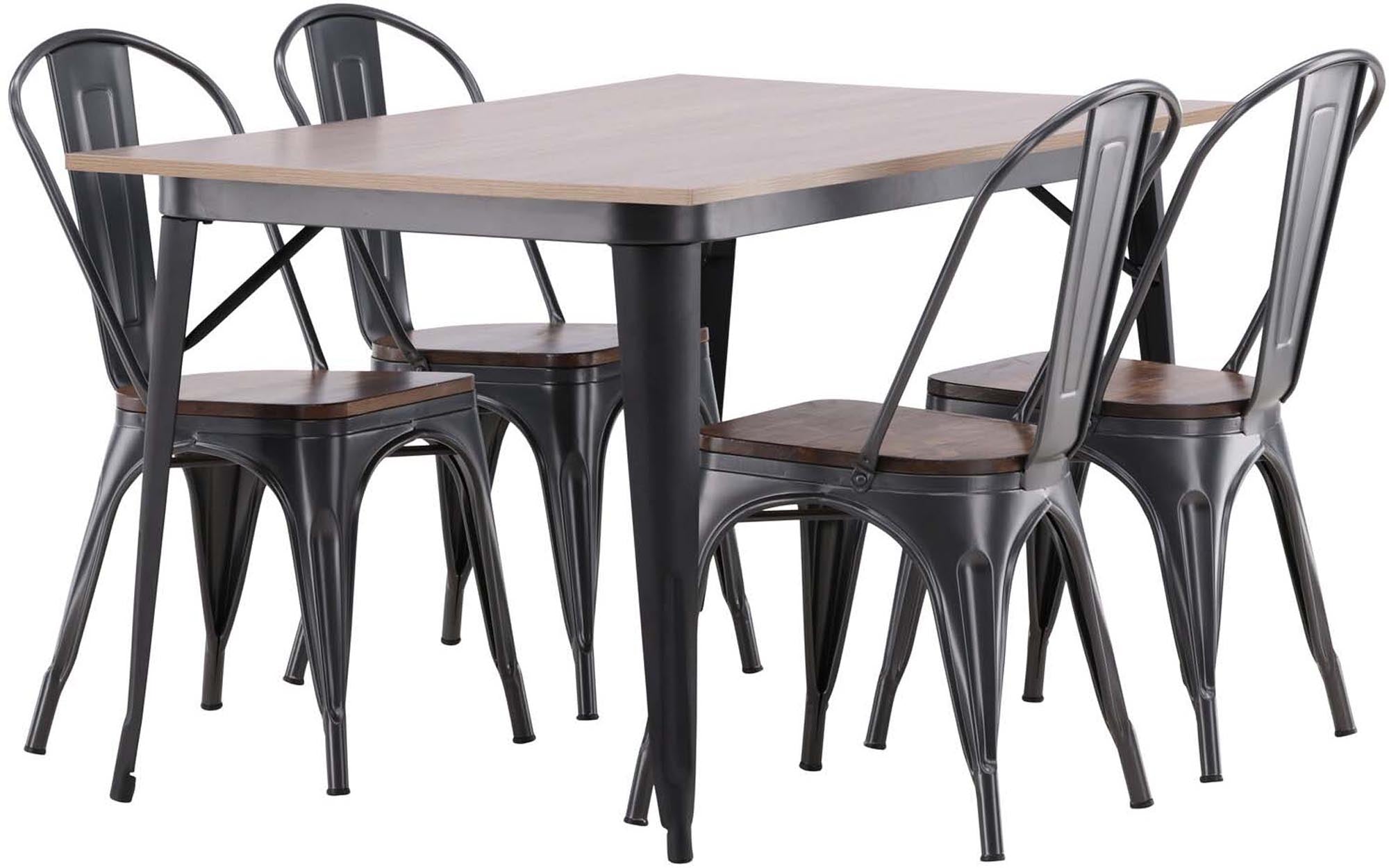 Elegantes Tempe Esszimmerset von Venture Home: 140cm Esstisch und 4 stilvolle Stühle für modernen Komfort und zeitloses Design.