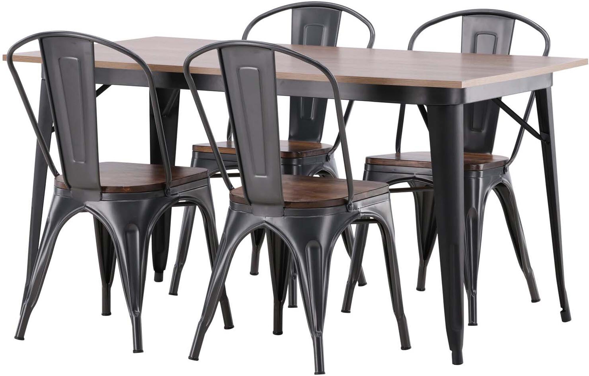 Modernes Tempe Esszimmerset: Eleganter schwarzer MDF-Tisch, 4 komfortable Stühle, stilvoll und funktional für jeden Essbereich.