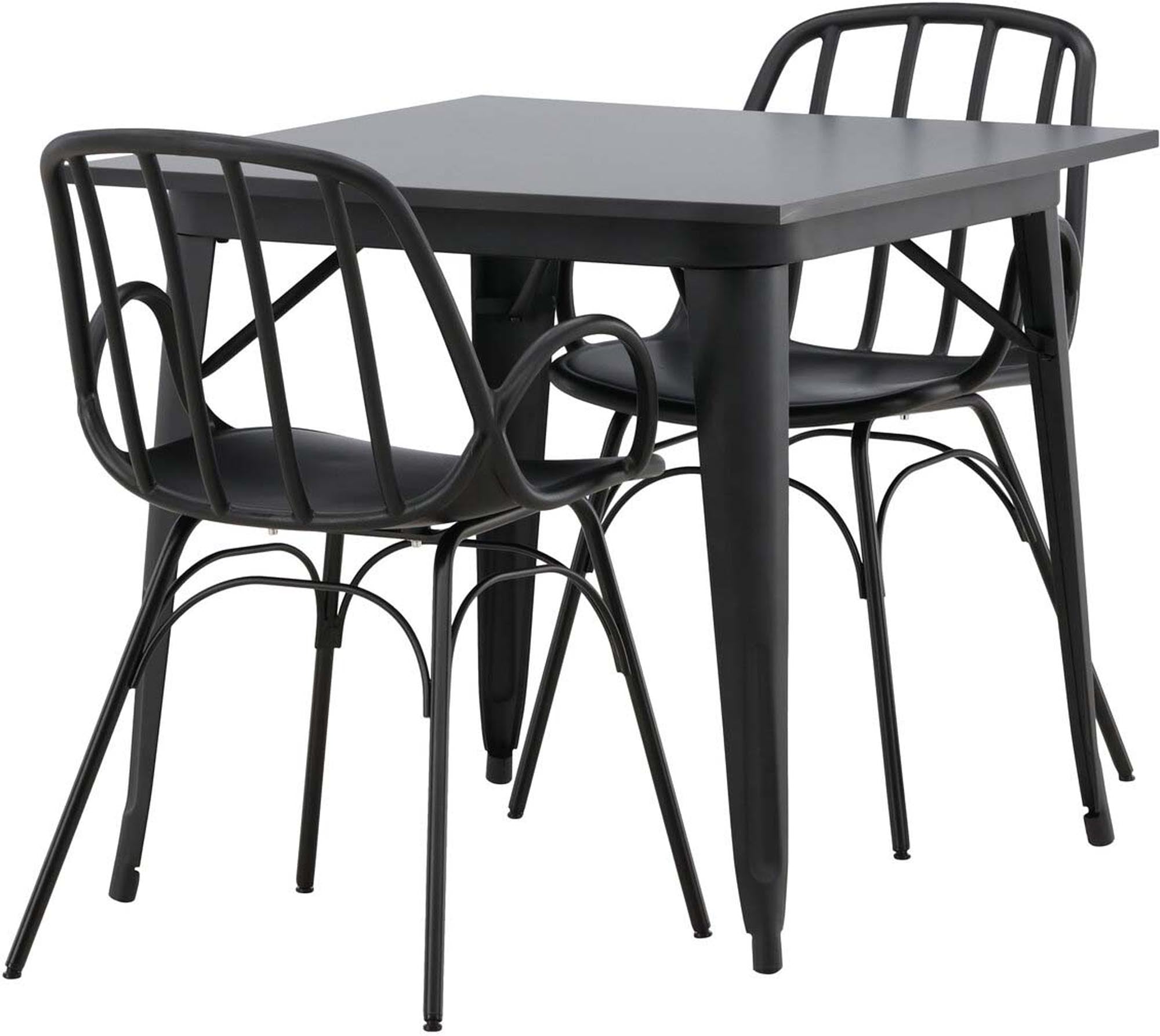 Modernes Esszimmerset Tempe mit quadratischem Dyrön Tisch und 2 komfortablen Stühlen. Ideal für kleine Küchen und stilvolle Essbereiche.