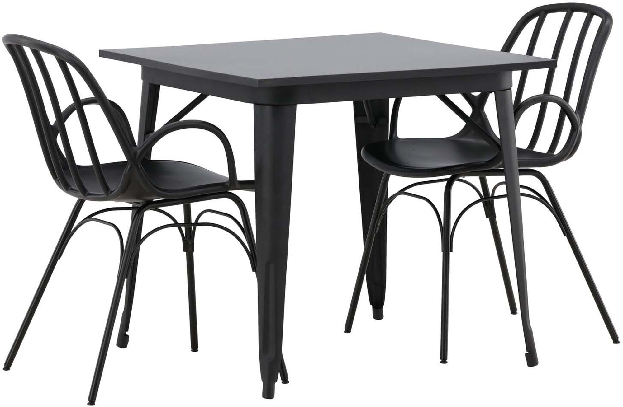 Stilvolles Esszimmerset Tempe mit robustem Dyrön Tisch und 2 eleganten Stühlen. Perfekt für kleine Räume und moderne Wohnkonzepte.