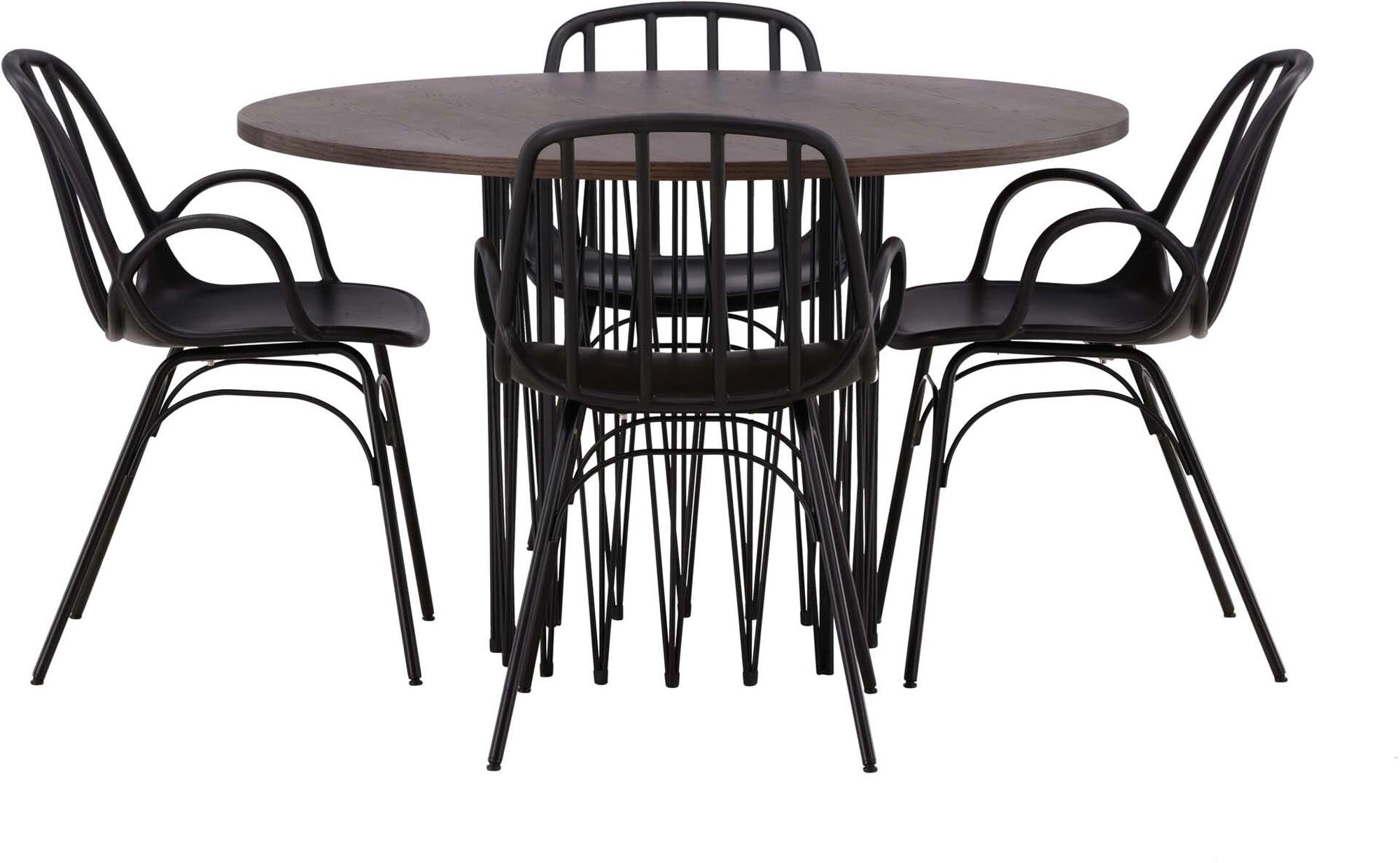 Modernes Esszimmerset Stone + Dyrön: 120cm Tisch mit 4 Stühlen.