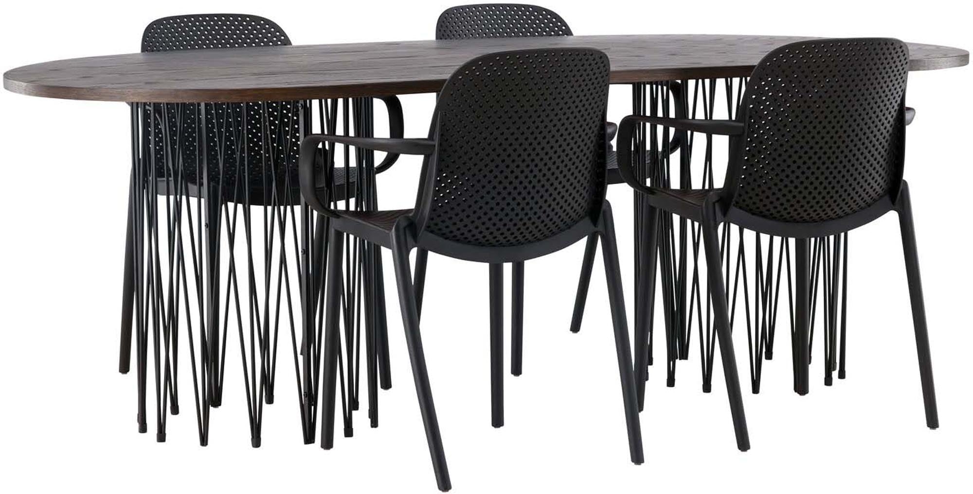 Elegantes Stone Esszimmerset 220cm mit 4 stilvollen Baltimore-Stühlen. Ideal für gesellige Abende und modernen Industrie-Charme.