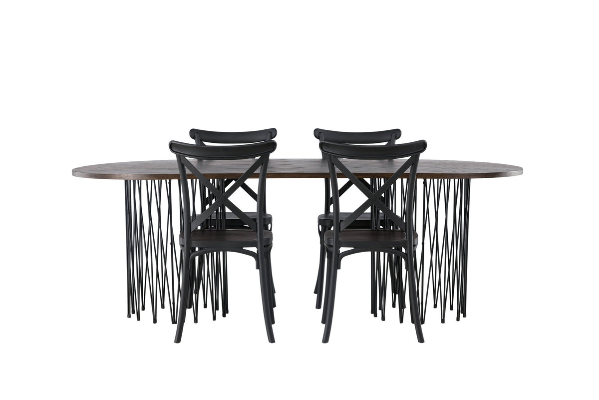 Stone Esszimmerset + Crosett 220cm/4St. in Schwarz präsentiert im Onlineshop von KAQTU Design AG. Esszimmerset ist von Venture Home