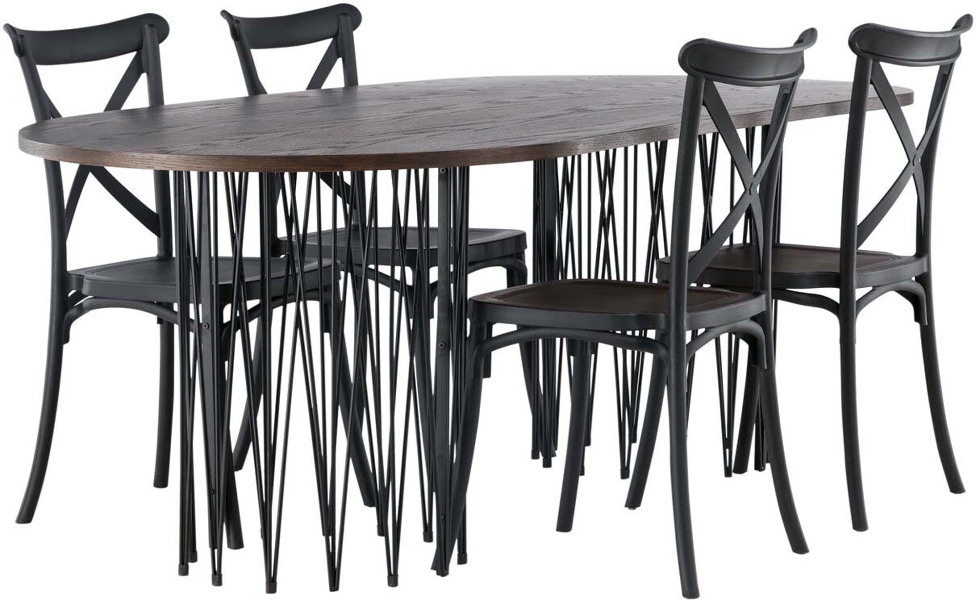 Stilvolles Esszimmerset Stone 220cm mit 4 ergonomischen Crosett-Stühlen. Perfekt für einladende Dinnerpartys und modernes Wohnen.