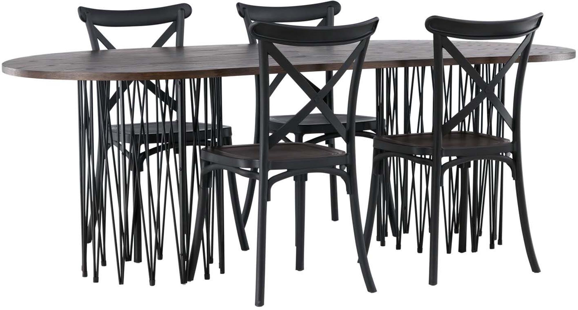 Luxuriöses Stone Esszimmerset 220cm mit 4 Crosett Stühlen, Venture Home.