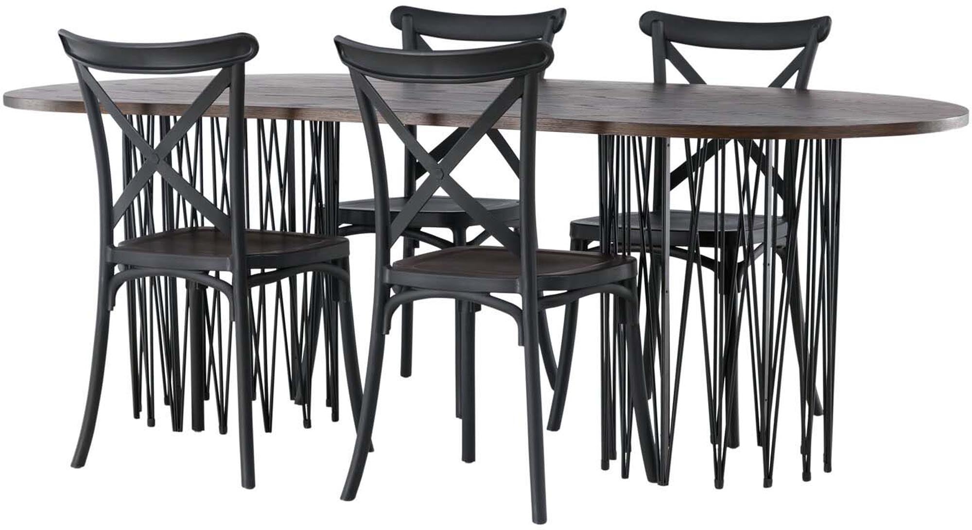 Stilvolles Esszimmerset Stone 220cm mit 4 Crosett Stühlen. Hochwertige Materialien und modernes Design für ein einladendes Ambiente.