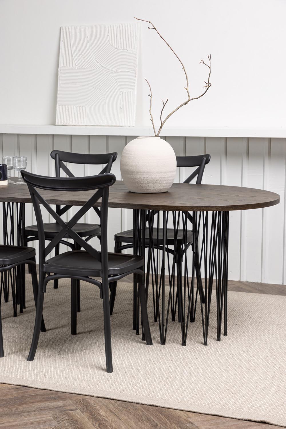 Stone Esszimmerset + Crosett 220cm/4St. in Schwarz präsentiert im Onlineshop von KAQTU Design AG. Esszimmerset ist von Venture Home