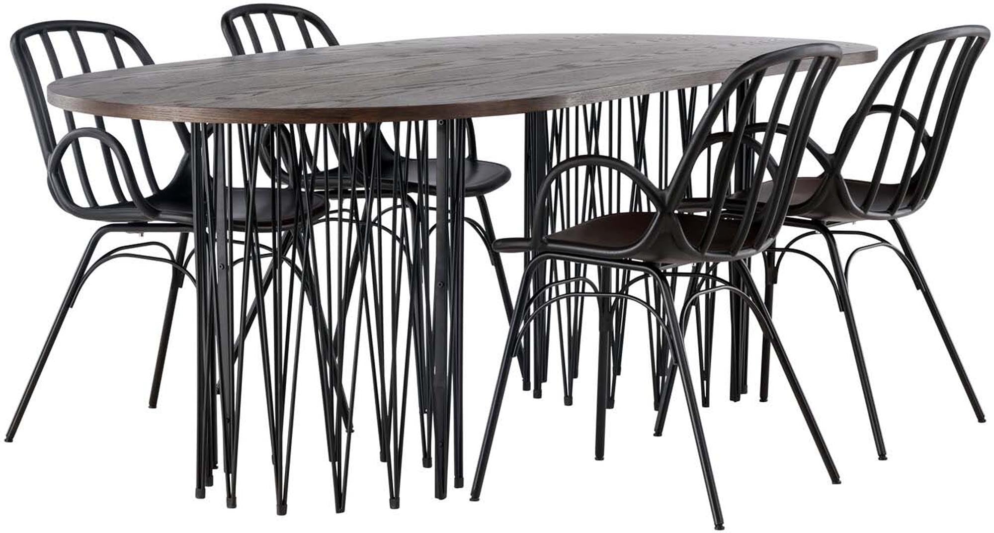 Stilvolles Esszimmerset Stone + Dyrön 220cm: ovaler Tisch und komfortable Stühle für gesellige Abende. Hochwertige Materialien und modernes Design.