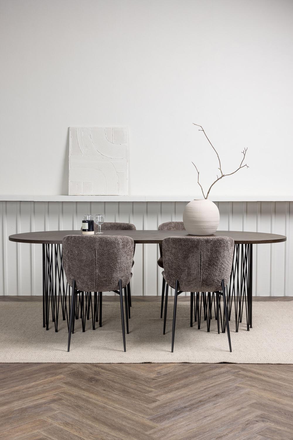 Stone Esszimmerset + Modesto 220cm/4St. in Schwarz, Dunkelgrau präsentiert im Onlineshop von KAQTU Design AG. Esszimmerset ist von Venture Home