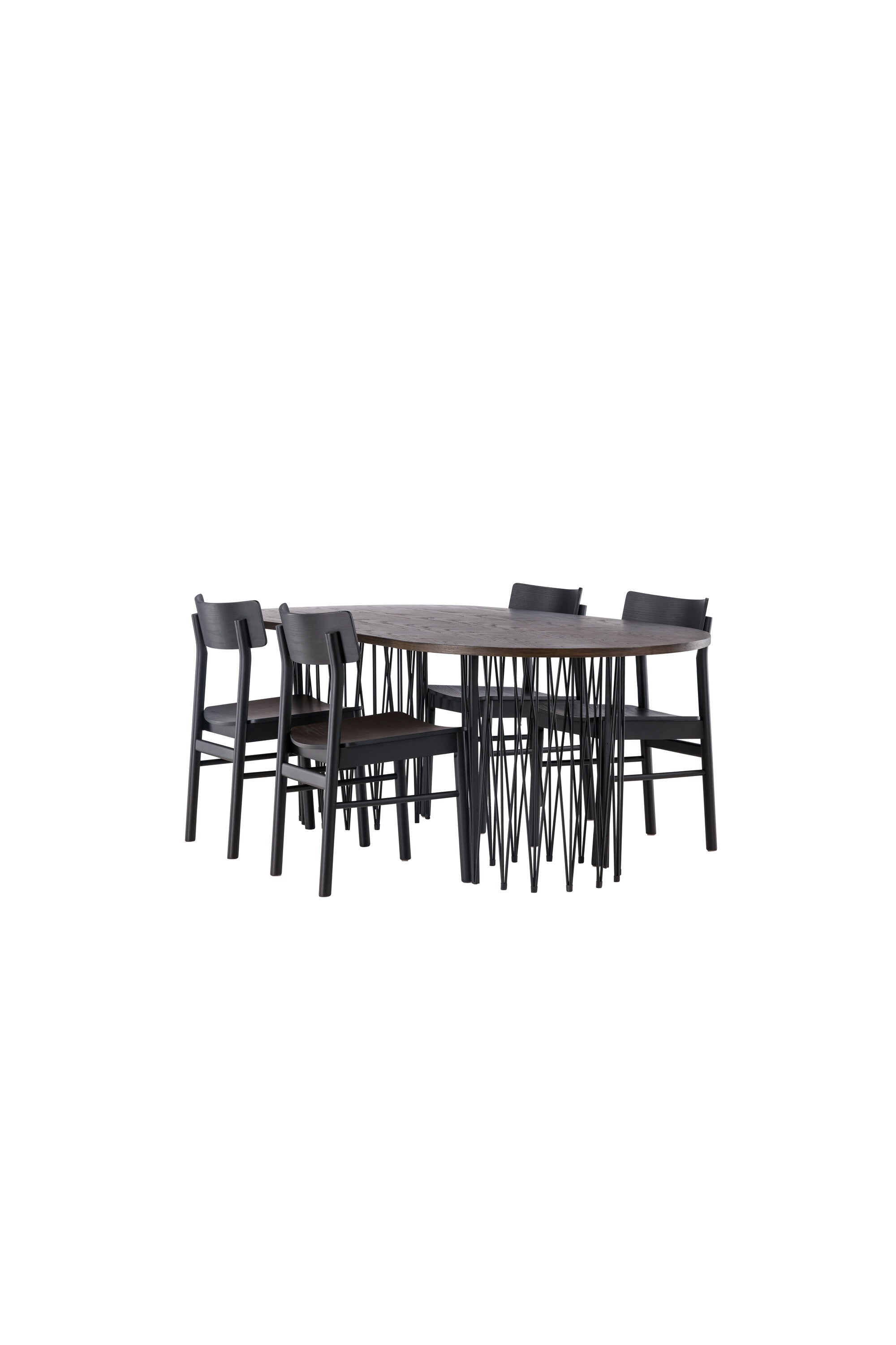 Stone oval Esstisch + 4 x Montros Esszimmerstuhl in Schwarz präsentiert im Onlineshop von KAQTU Design AG. Esszimmerset ist von Venture Home