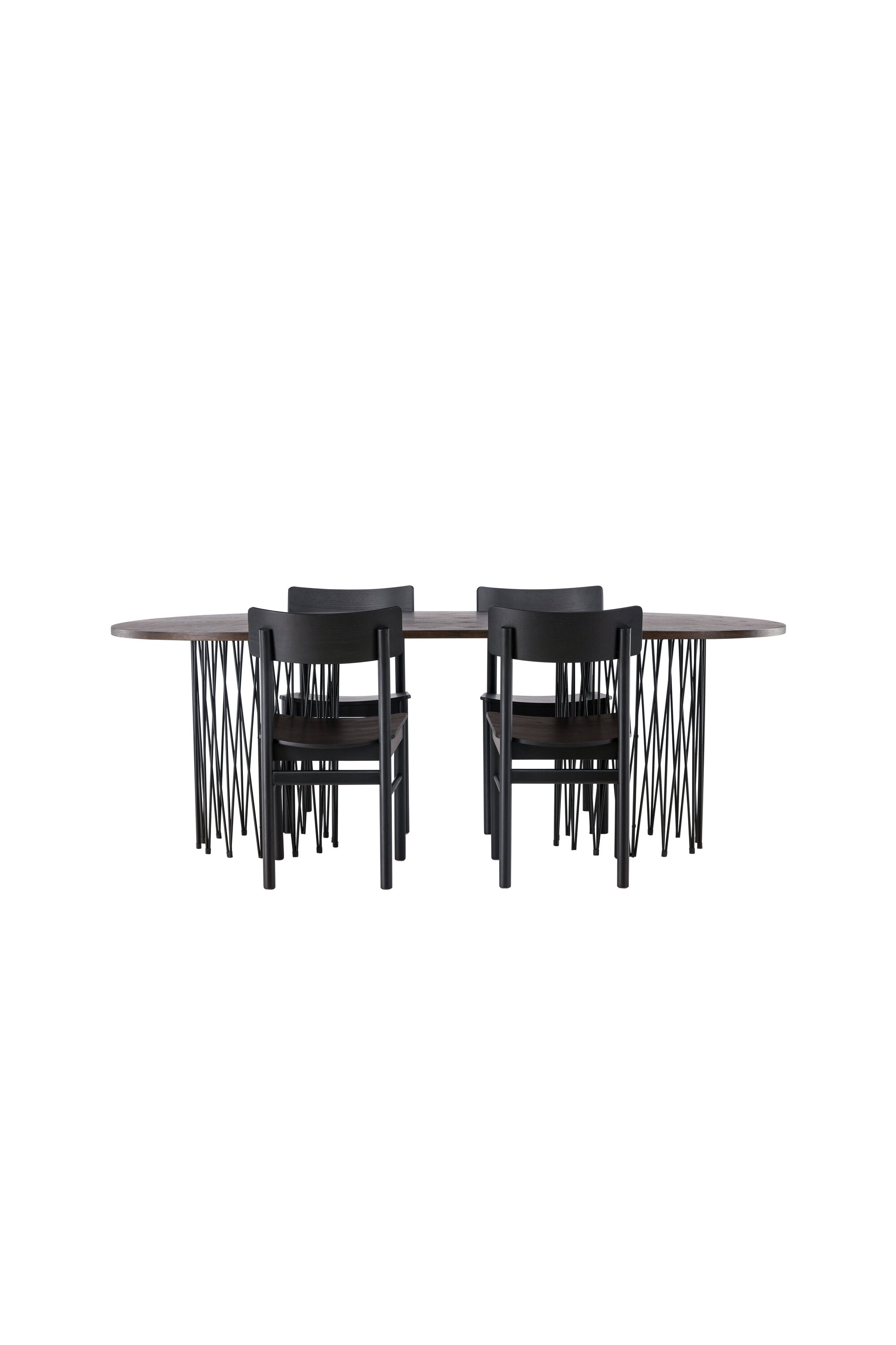 Stone oval Esstisch + 4 x Montros Esszimmerstuhl in Schwarz präsentiert im Onlineshop von KAQTU Design AG. Esszimmerset ist von Venture Home