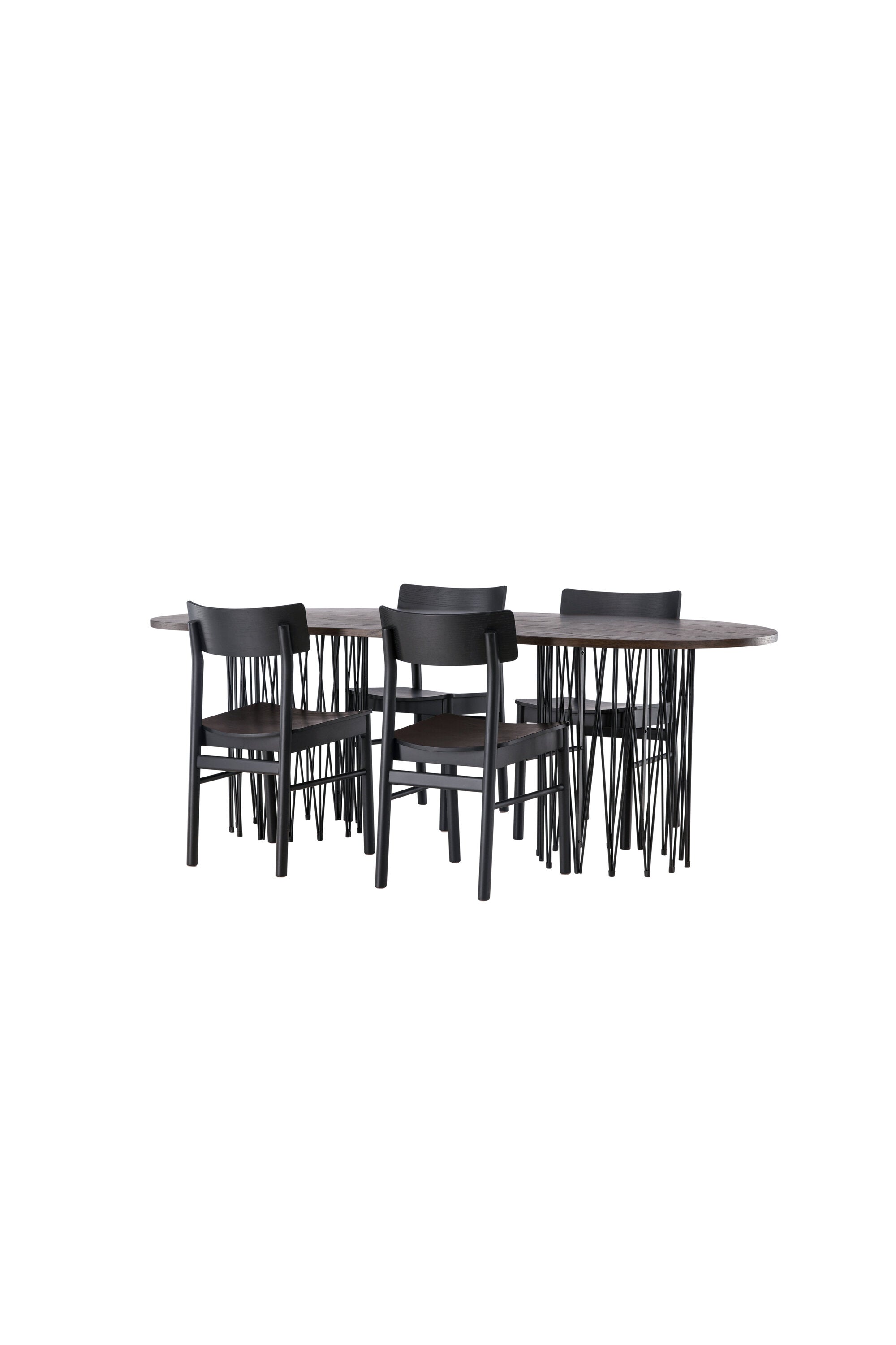 Stone oval Esstisch + 4 x Montros Esszimmerstuhl in Schwarz präsentiert im Onlineshop von KAQTU Design AG. Esszimmerset ist von Venture Home