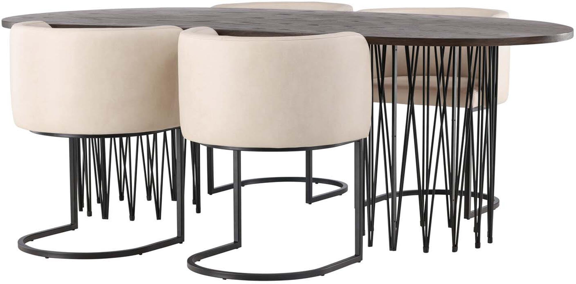 Elegantes Stone Esszimmerset 220cm mit 4 bequemen Simrishamn-Stühlen von Venture Home – ideal für stilvolle Dinnerpartys und gesellige Abende.