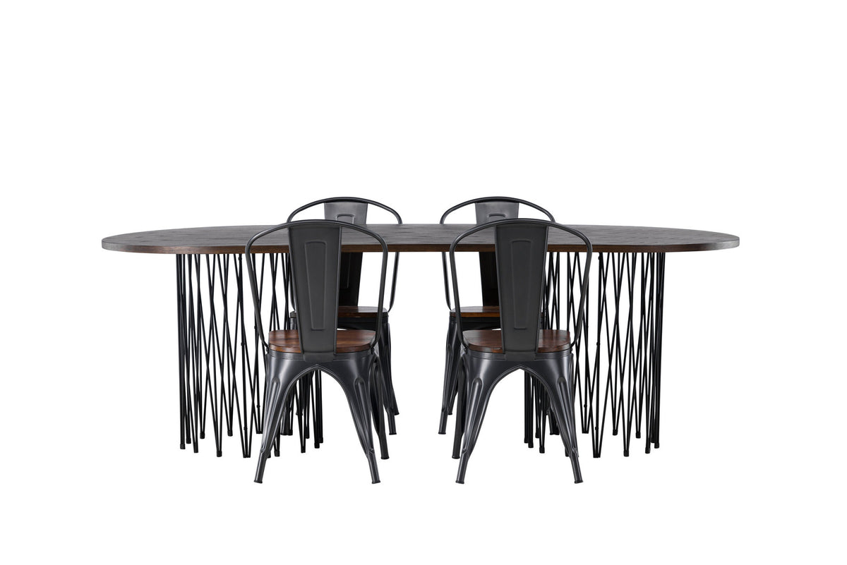 Stone Esszimmerset + Tempe 220cm/4St. in Dunkelgrau, Walnuss präsentiert im Onlineshop von KAQTU Design AG. Esszimmerset ist von Venture Home