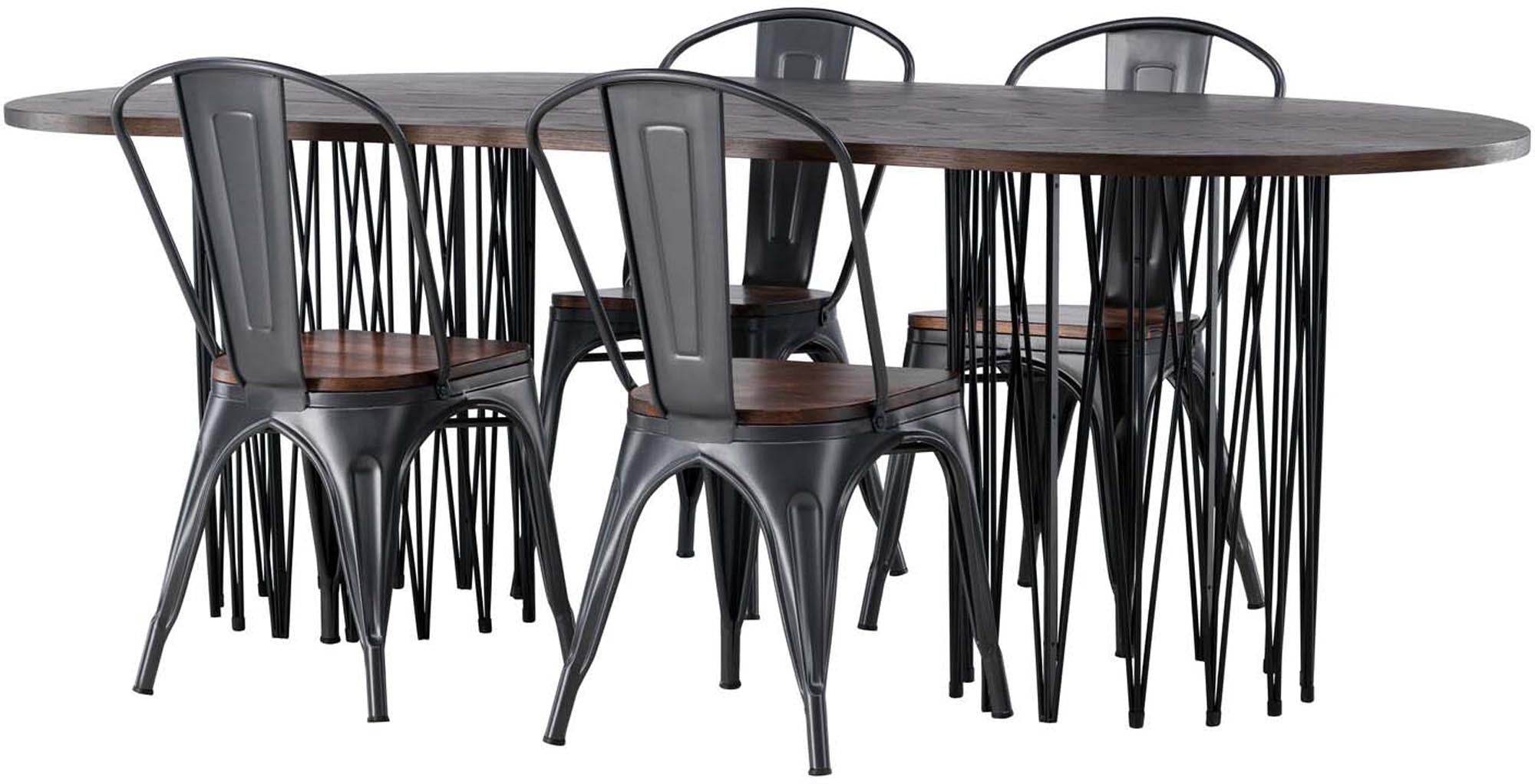 Stilvolles Esszimmerset Stone 220cm mit 4 Tempe-Stühlen von Venture Home. Modernes Design, hochwertige Materialien und einladende Atmosphäre.