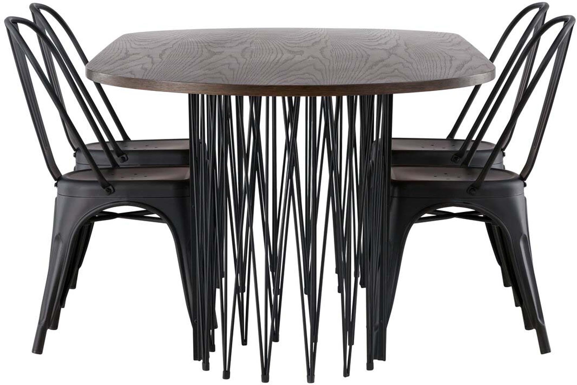 Elegantes Stone Esszimmerset 220cm mit 4 komfortablen Tempe-Stühlen von Venture Home. Ideal für gesellige Abende und stilvolle Essbereiche.