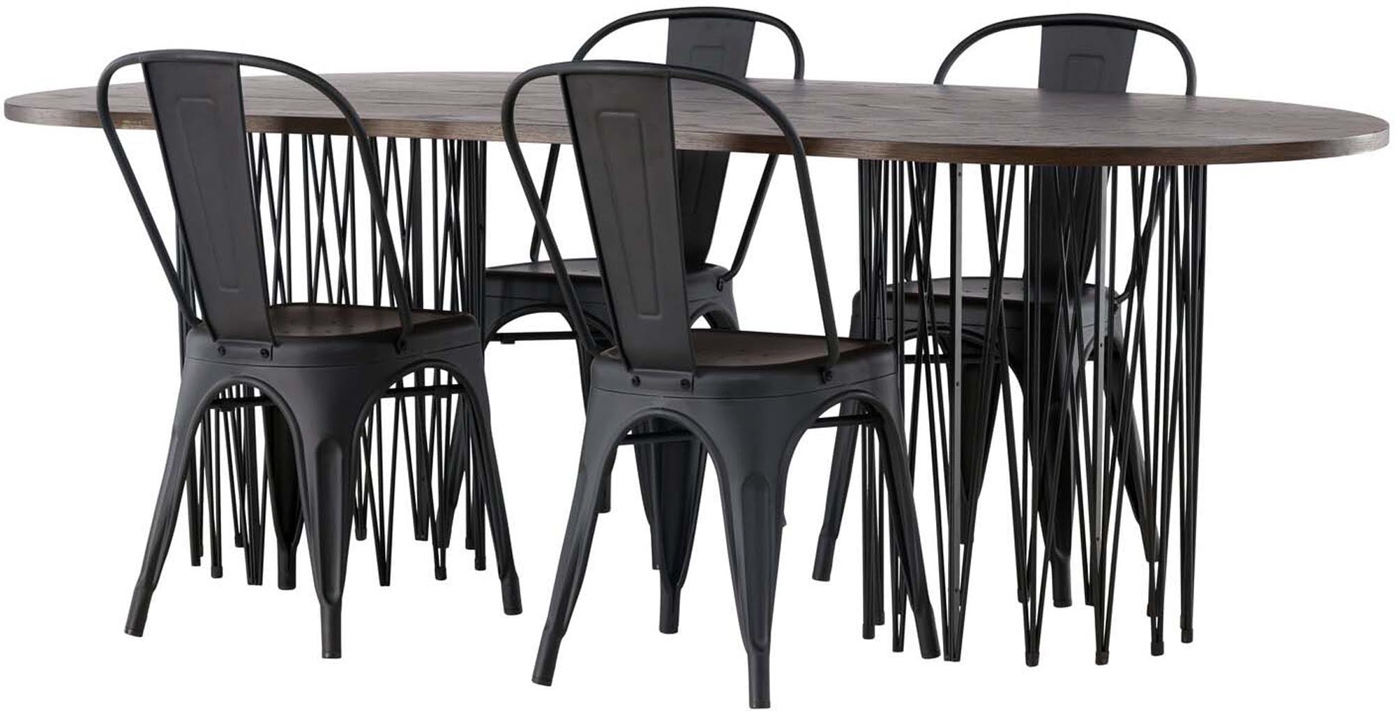 Elegantes Esszimmerset Stone 220cm mit 4 Tempe-Stühlen von Venture Home. Modernes Design trifft auf Komfort und Langlebigkeit.