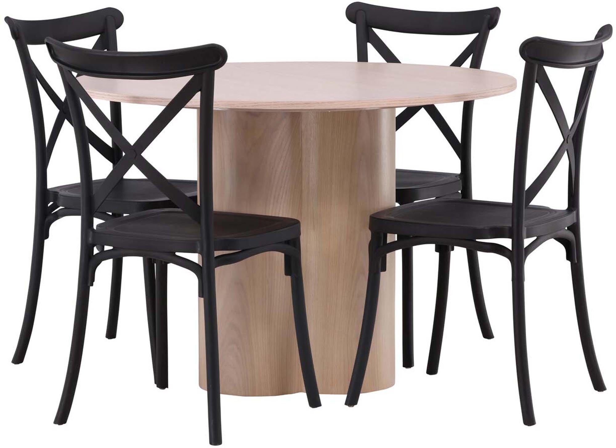 Elegantes Olivia Esszimmer Set mit runder Tischplatte und 4 ergonomischen Stühlen für stilvolle und gesellige Mahlzeiten.