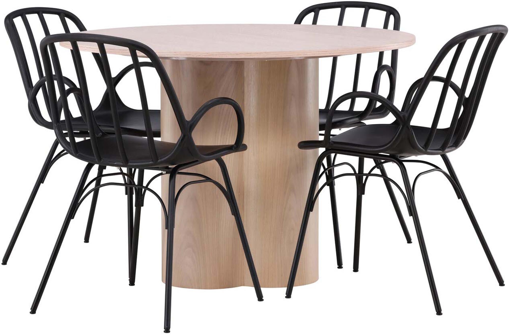 Modernes Olivia Esszimmerset mit Dyrön Tisch und 4 Stühlen, 110cm.