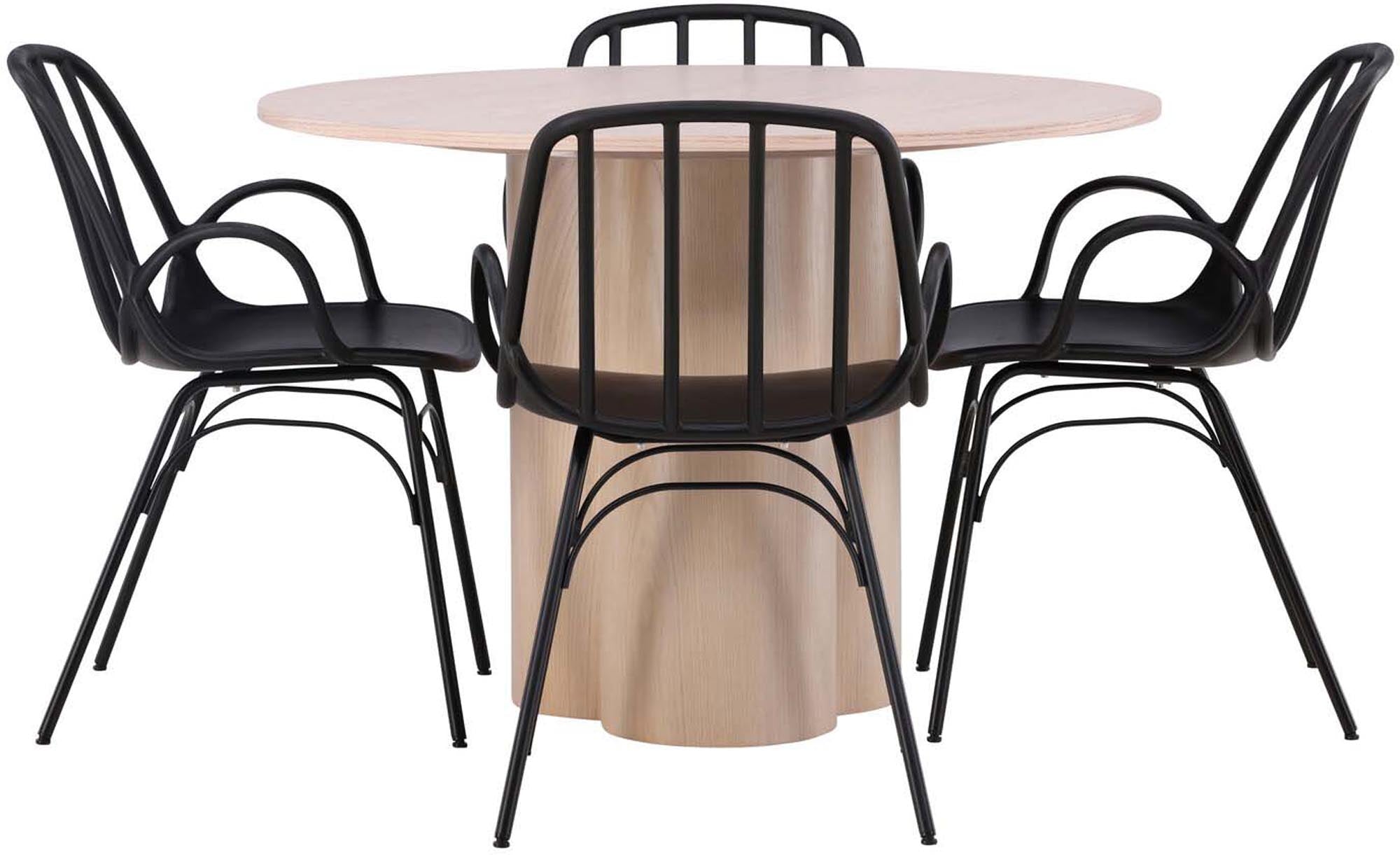 Elegantes Esszimmerset Olivia mit Dyrön Tisch (110cm) und 4 komfortablen Stühlen. Ideal für stilvolle Essbereiche und gesellige Runden.