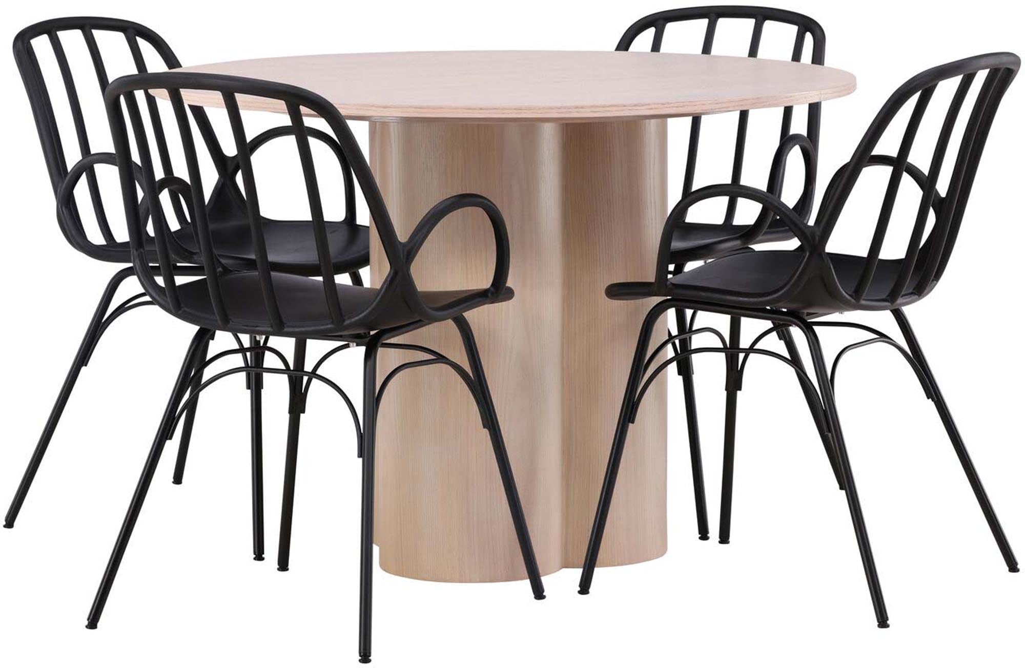 Stilvolles Esszimmerset Olivia mit rundem Tisch und 4 Stühlen.