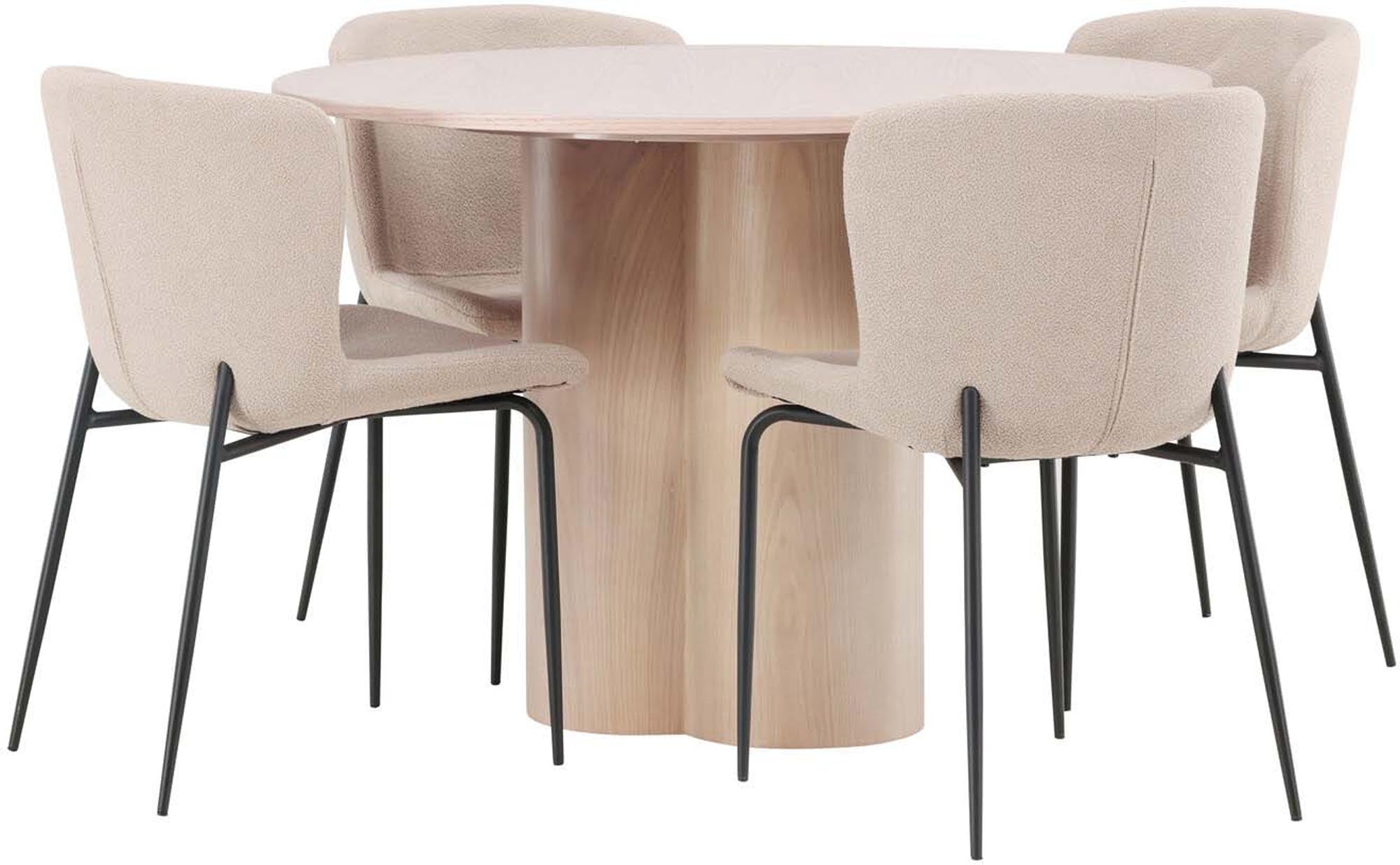 Elegantes Olivia Esszimmer Set mit runder Modesto Tischplatte und 4 stilvollen Stühlen. Ideal für gesellige Runden und zeitloses Design.