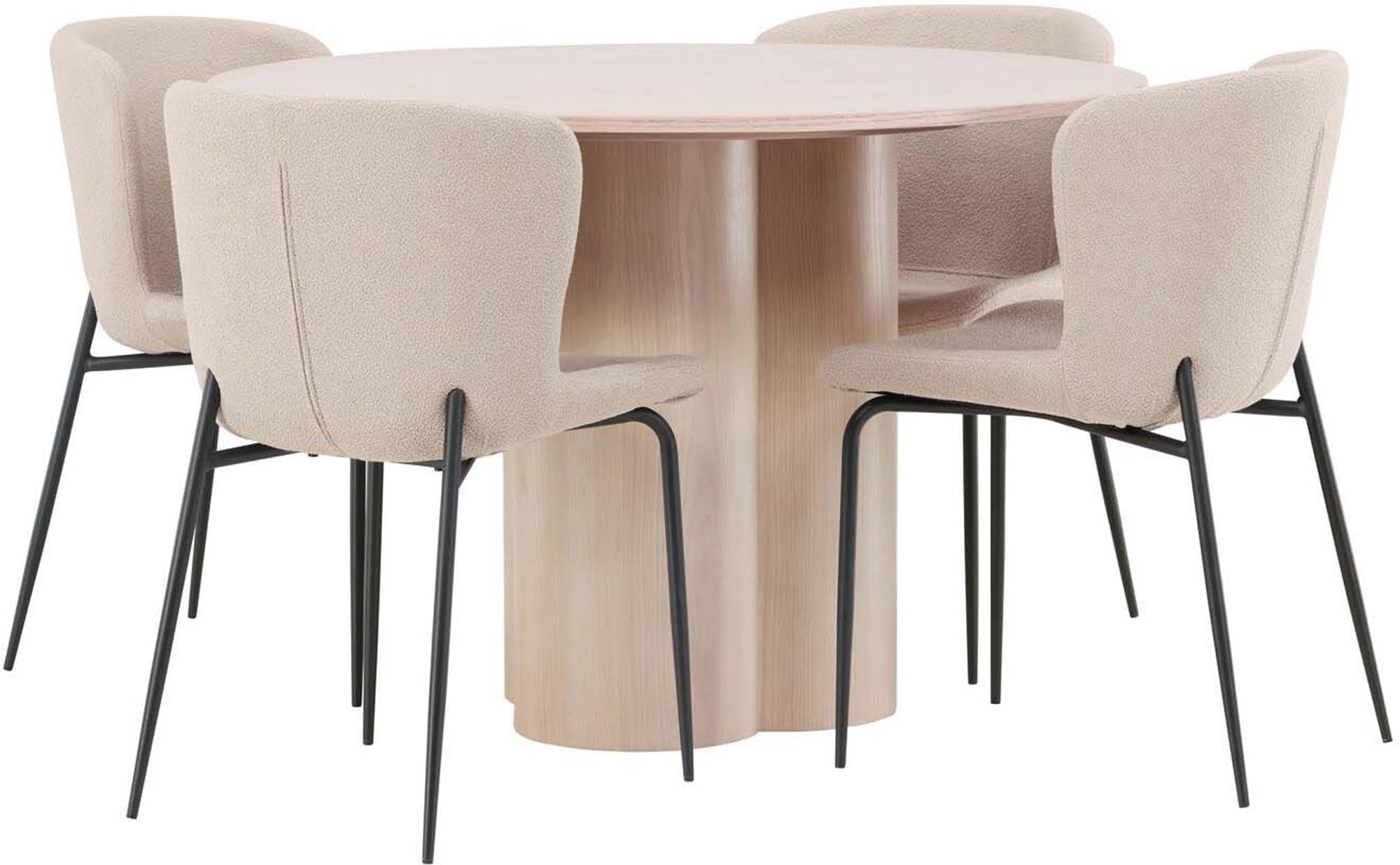 Modernes Olivia Esszimmer Set mit rundem Modesto Tisch und 4 Stühlen.