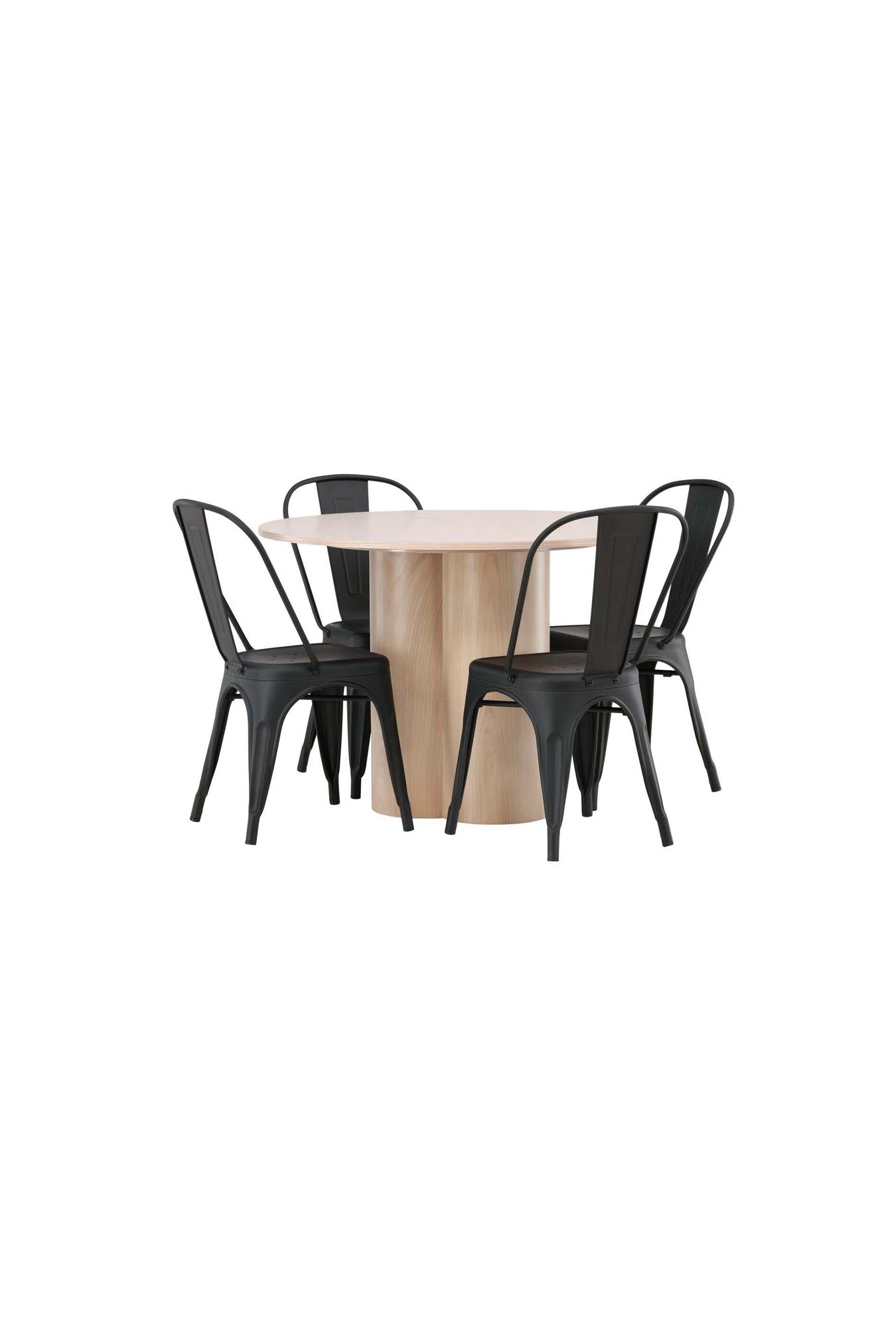 Stilvolles Esszimmer Set: Olivia Tisch ⌀110cm mit 4 eleganten Tempe-Stühlen. Ideal für modernes Wohnen und gesellige Abende.