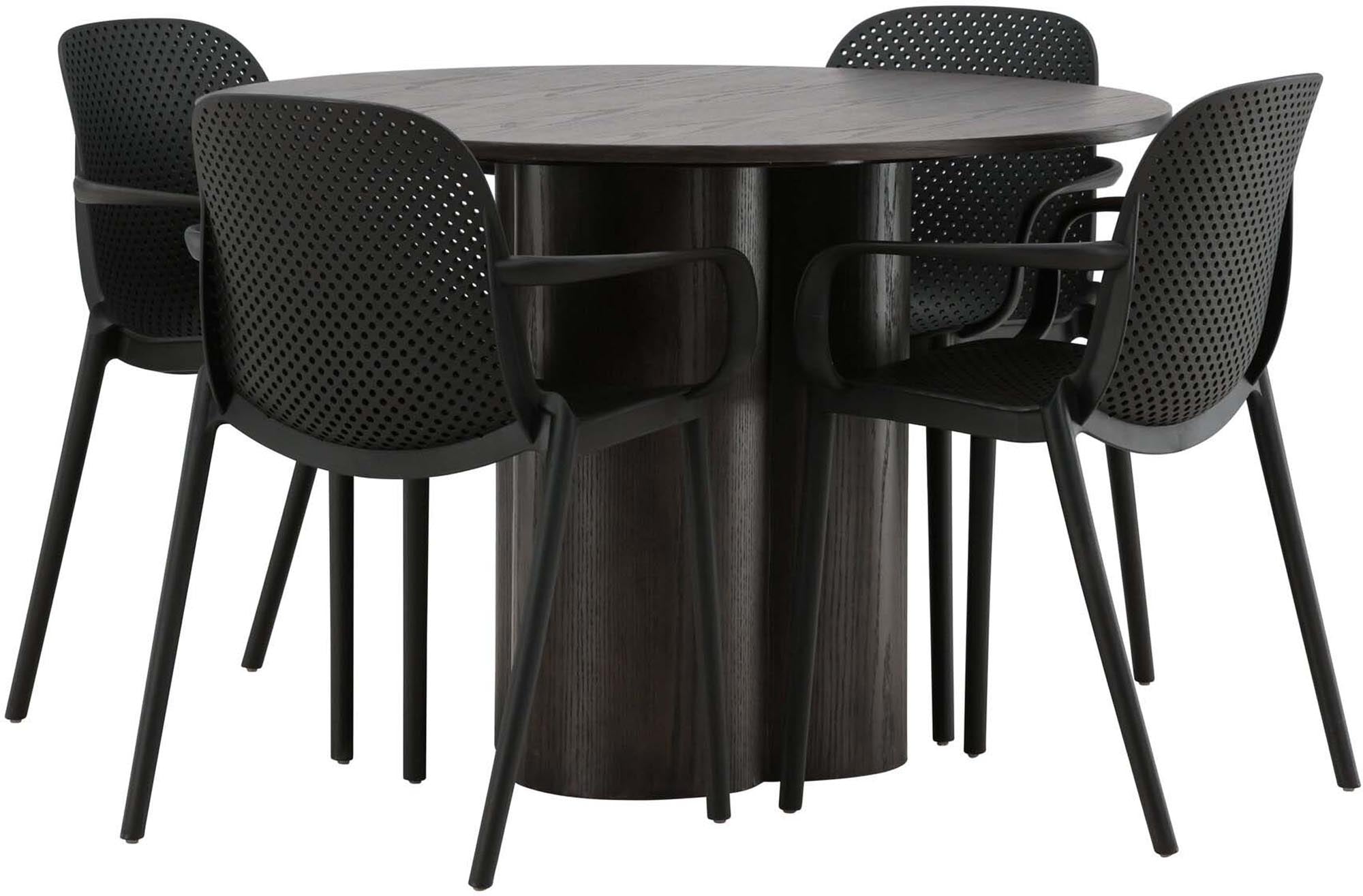 Stilvolles Olivia Esszimmer Set mit Baltimore Tisch (⌀110cm) und 4 komfortablen Stühlen. Perfekt für moderne Esszimmer! Skandinavisches Design.