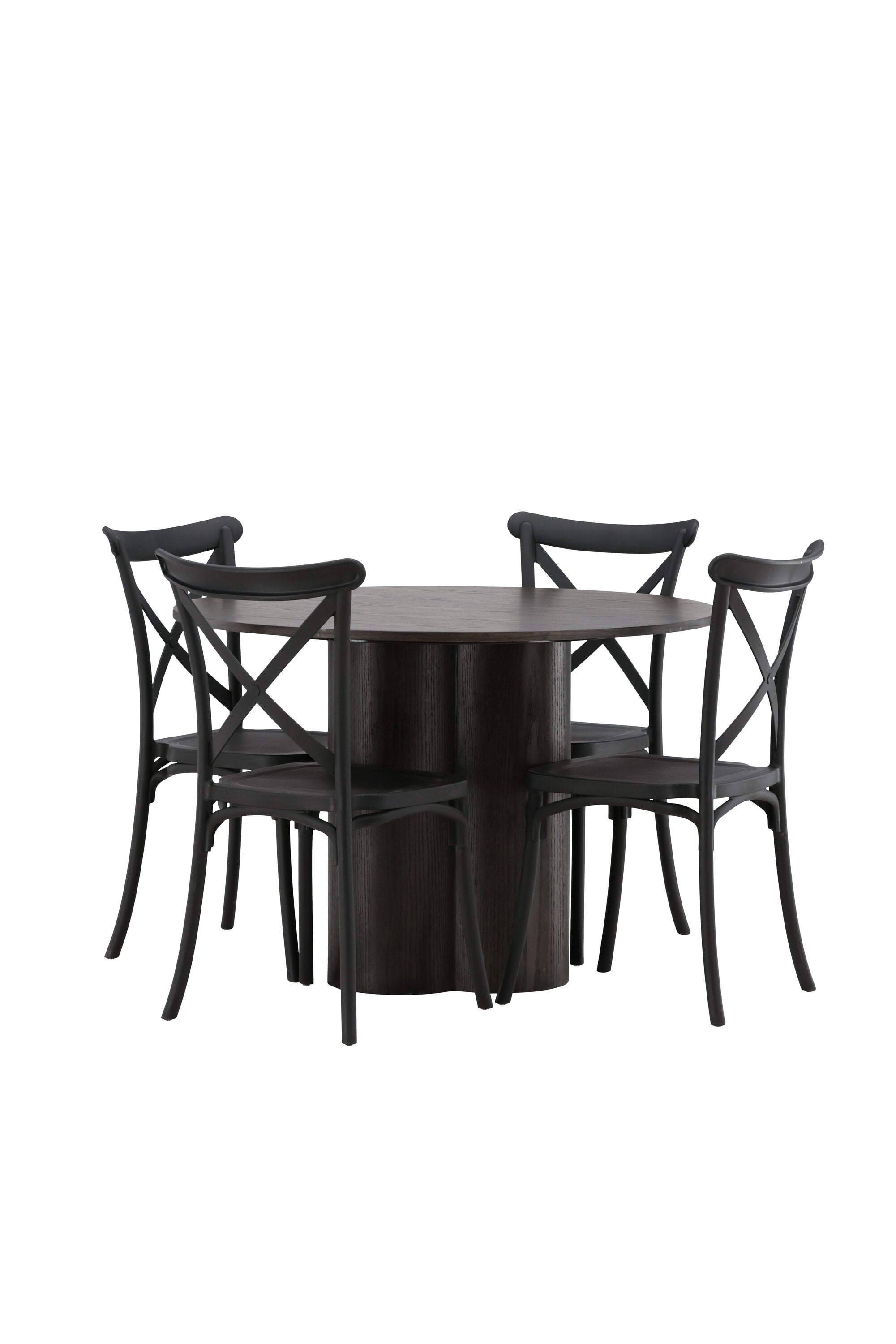 Olivia Esszimmer Set + Crosett ⌀110cm/4St. in Braun / Schwarz präsentiert im Onlineshop von KAQTU Design AG. Esszimmerset ist von Venture Home