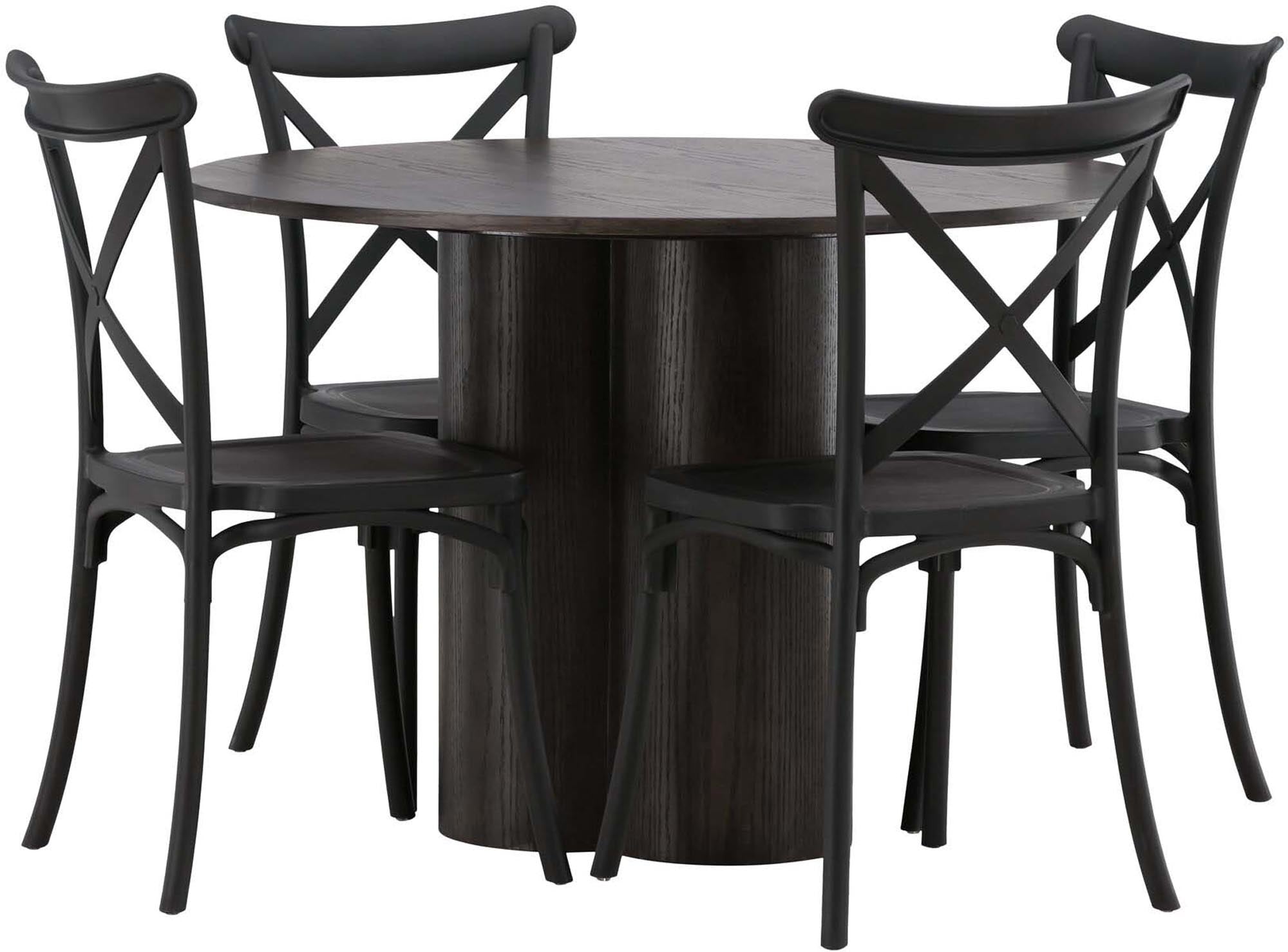 Elegantes Olivia Esszimmer Set mit runden Crosett Tisch (⌀110cm) und 4 stilvollen Stühlen für höchsten Komfort und zeitloses Design.