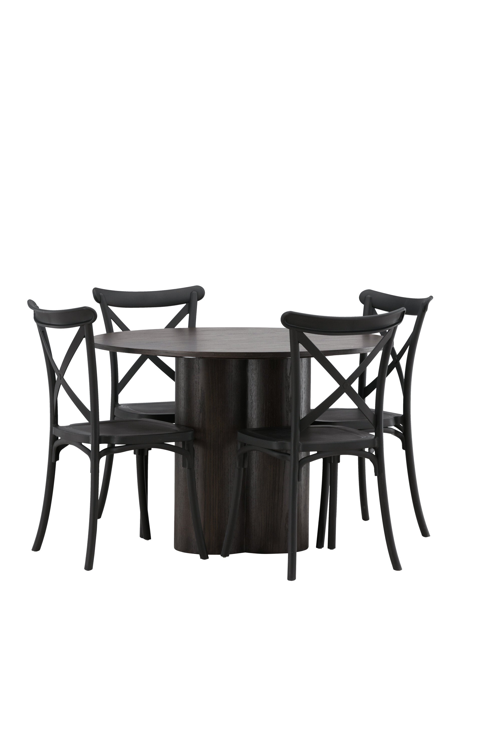 Olivia Esszimmer Set + Crosett ⌀110cm/4St. in Braun / Schwarz präsentiert im Onlineshop von KAQTU Design AG. Esszimmerset ist von Venture Home