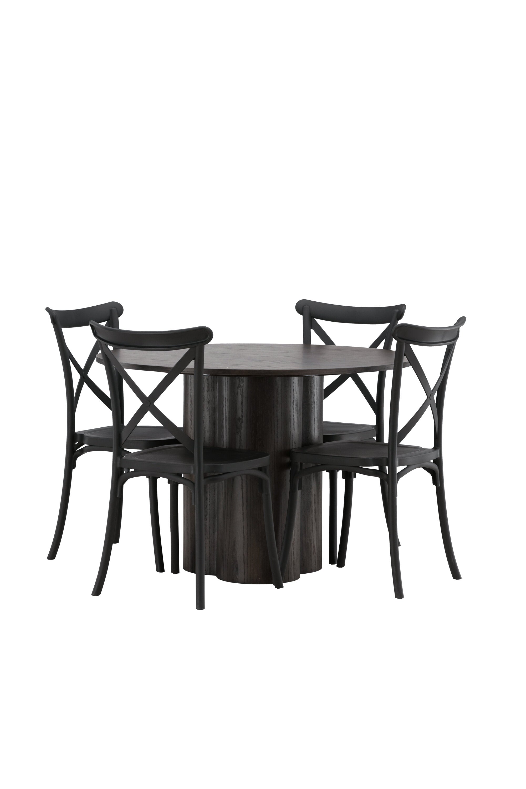 Olivia Esszimmer Set + Crosett ⌀110cm/4St. in Braun / Schwarz präsentiert im Onlineshop von KAQTU Design AG. Esszimmerset ist von Venture Home