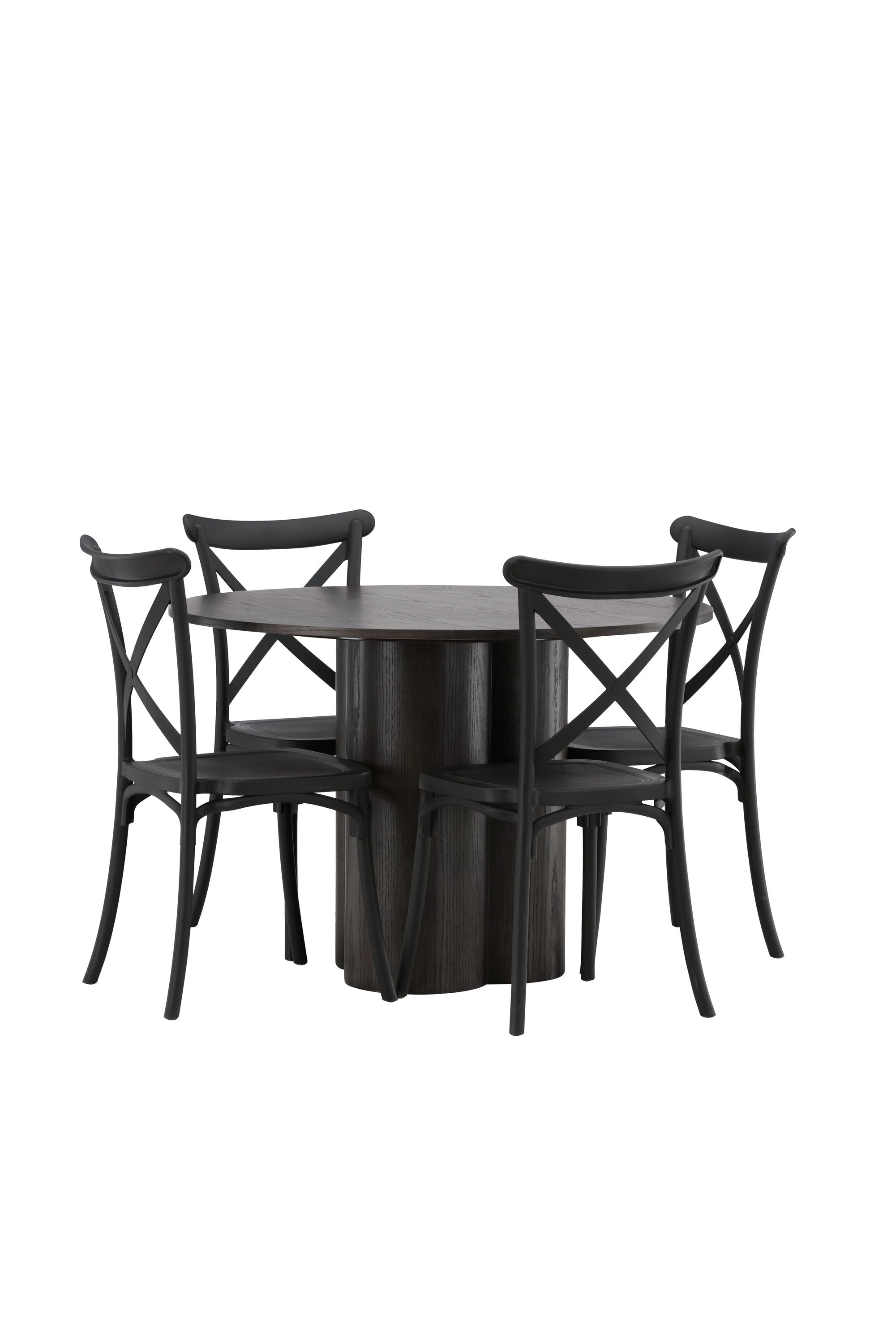 Olivia Esszimmer Set + Crosett ⌀110cm/4St. in Braun / Schwarz präsentiert im Onlineshop von KAQTU Design AG. Esszimmerset ist von Venture Home