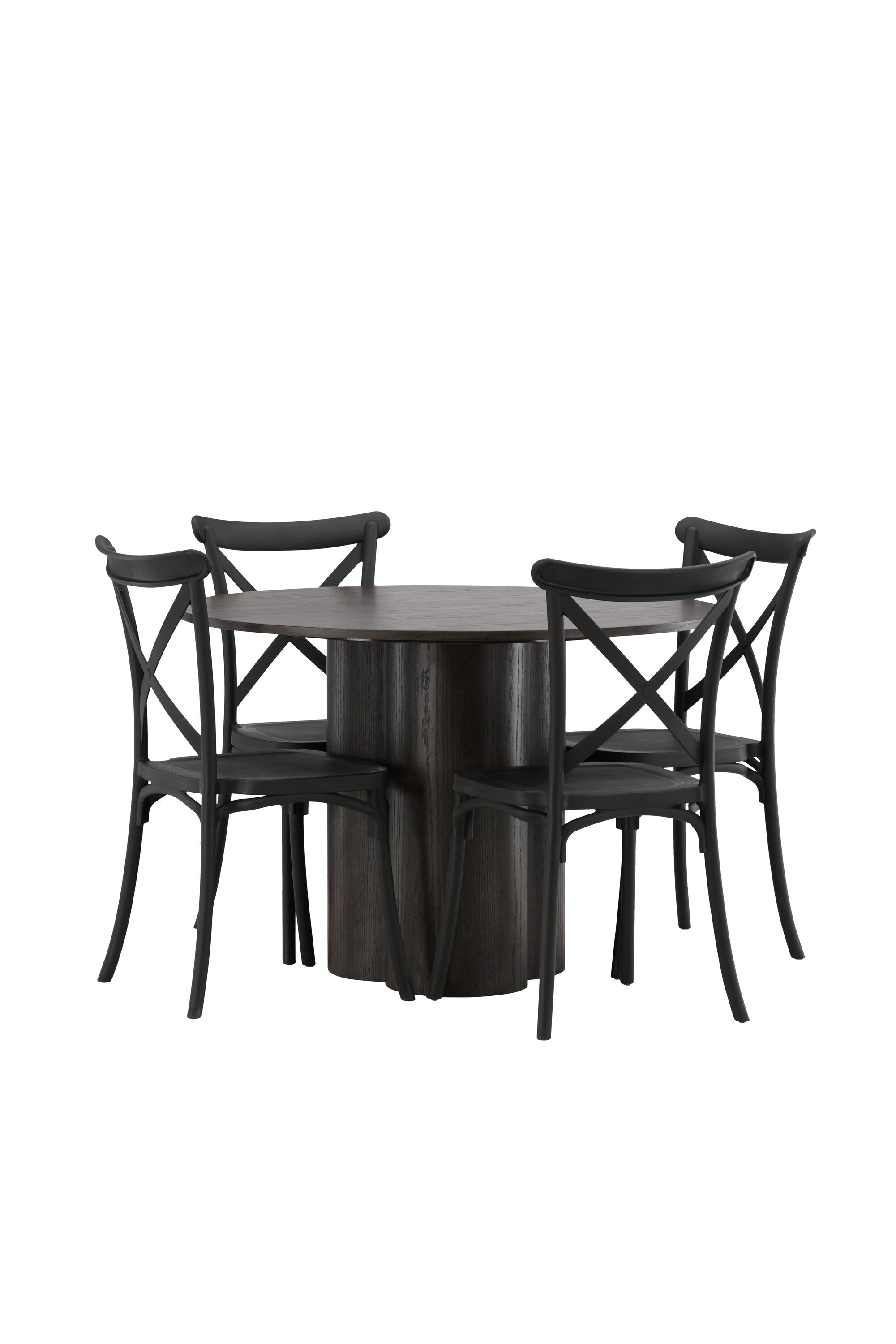 Olivia Esszimmer Set + Crosett ⌀110cm/4St. in Braun / Schwarz präsentiert im Onlineshop von KAQTU Design AG. Esszimmerset ist von Venture Home