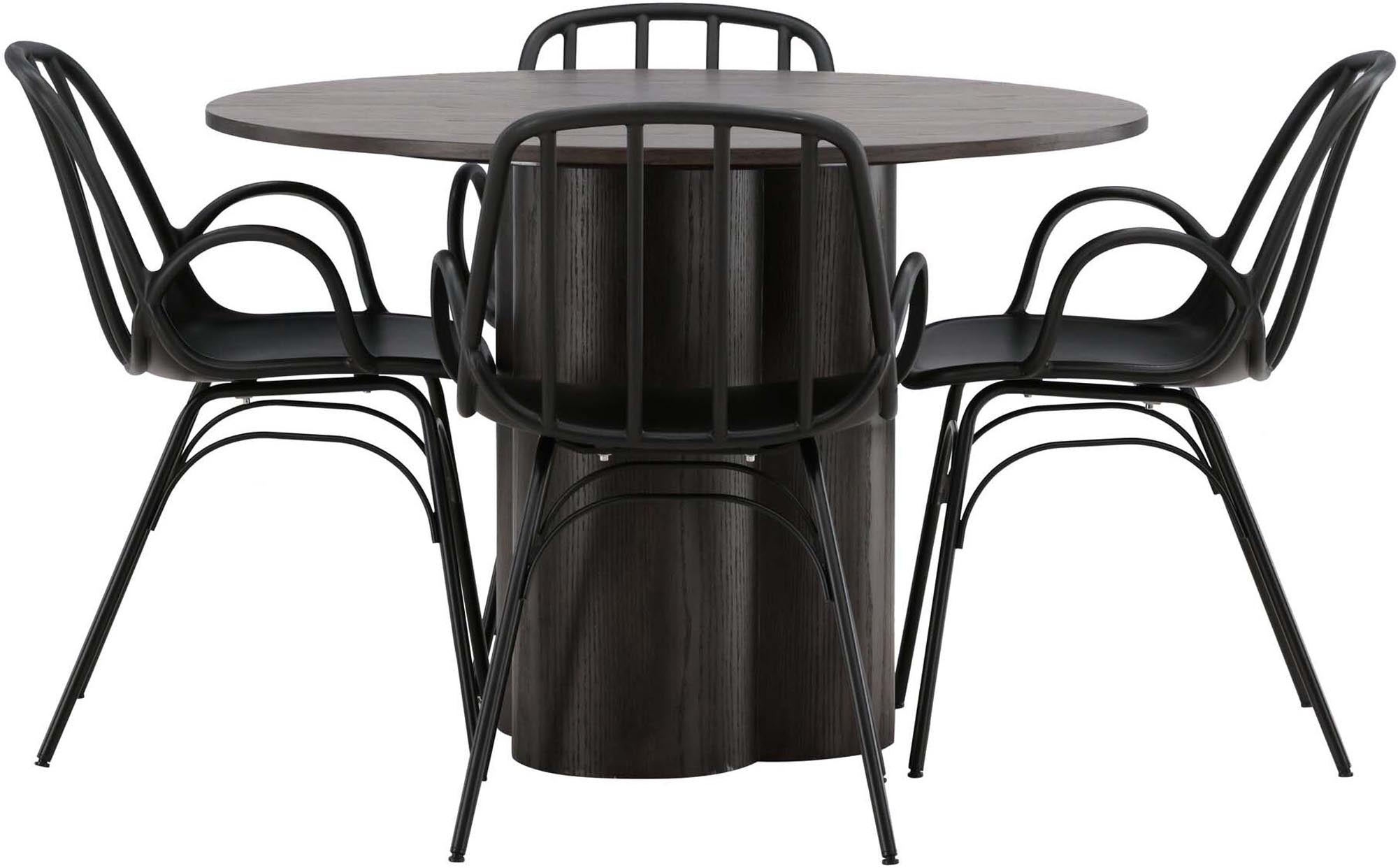 Venture Home Olivia Set: Runder Dyrön Tisch 110cm mit 4 Stühlen.