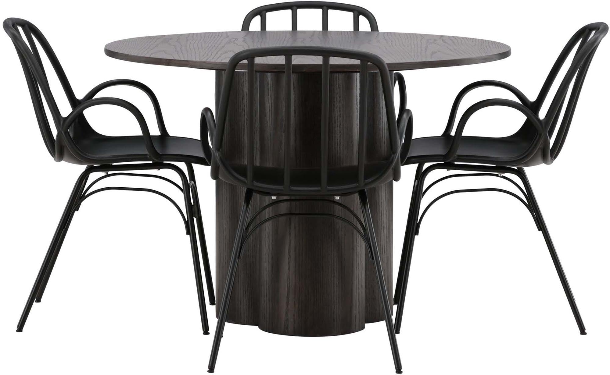 Stilvolles Esszimmerset Olivia mit Dyrön Tisch (110cm) und 4 modernen Stühlen. Perfekt für einladende Essbereiche und gesellige Momente.