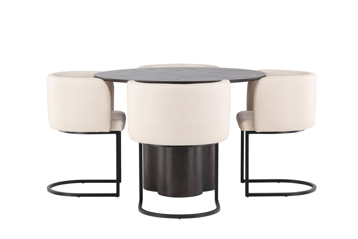Olivia Esszimmer Set + Simrishamn ⌀110cm/4St. in Braun / Beige / Schwarz präsentiert im Onlineshop von KAQTU Design AG. Esszimmerset ist von Venture Home