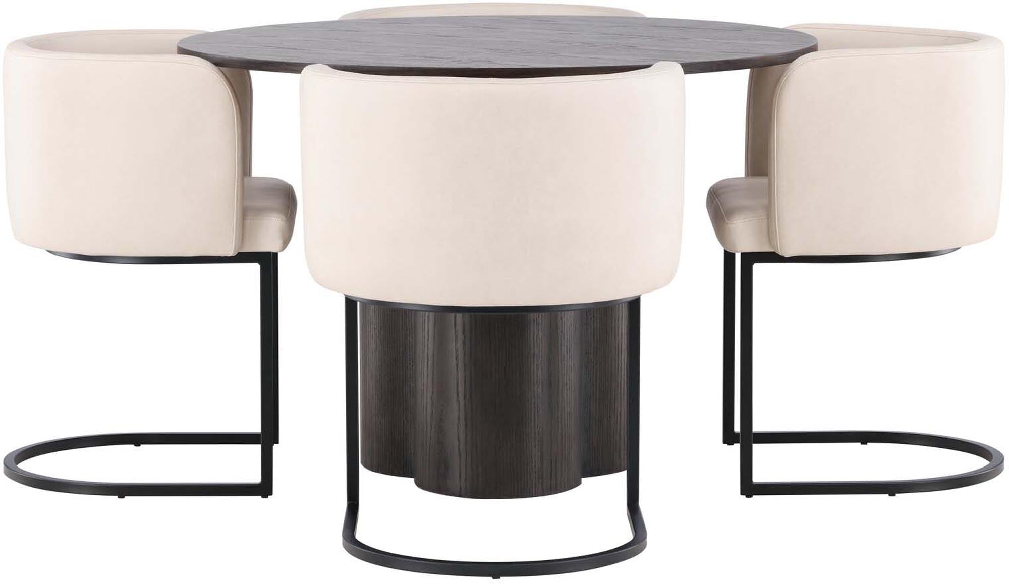 Stilvolles Olivia Esszimmer Set mit runden Tisch (⌀110cm) und 4 bequemen Stühlen. Perfekt für gesellige Momente und modernes Wohnen.