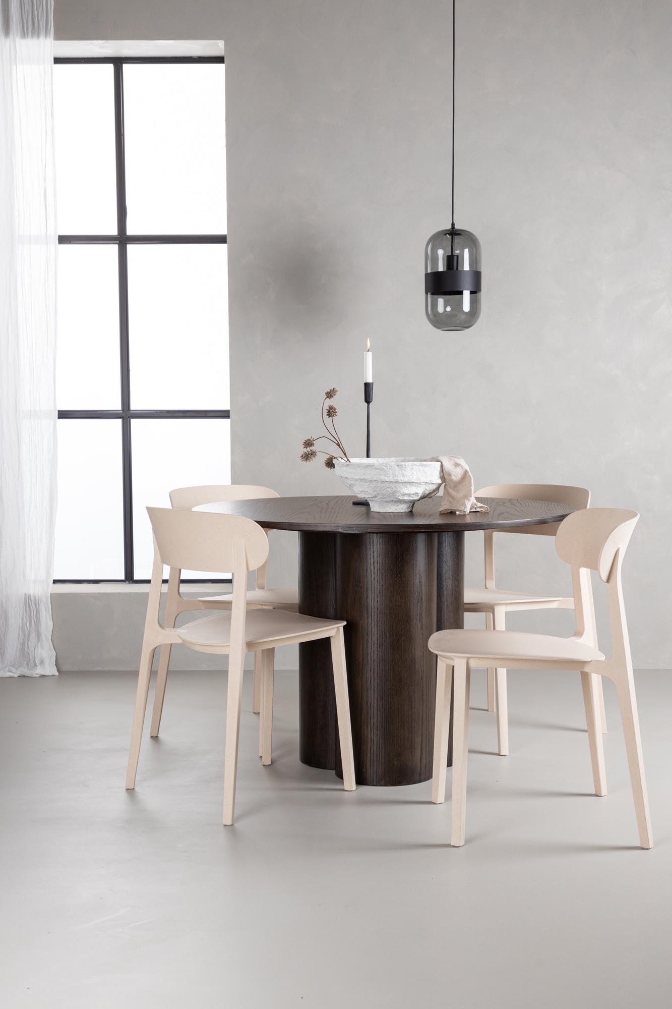 Stilvolles Olivia Esszimmer Set mit runden Astol Tisch (⌀110cm) und 4 eleganten Stühlen. Perfekt für gesellige Runden und modernes Wohnen.