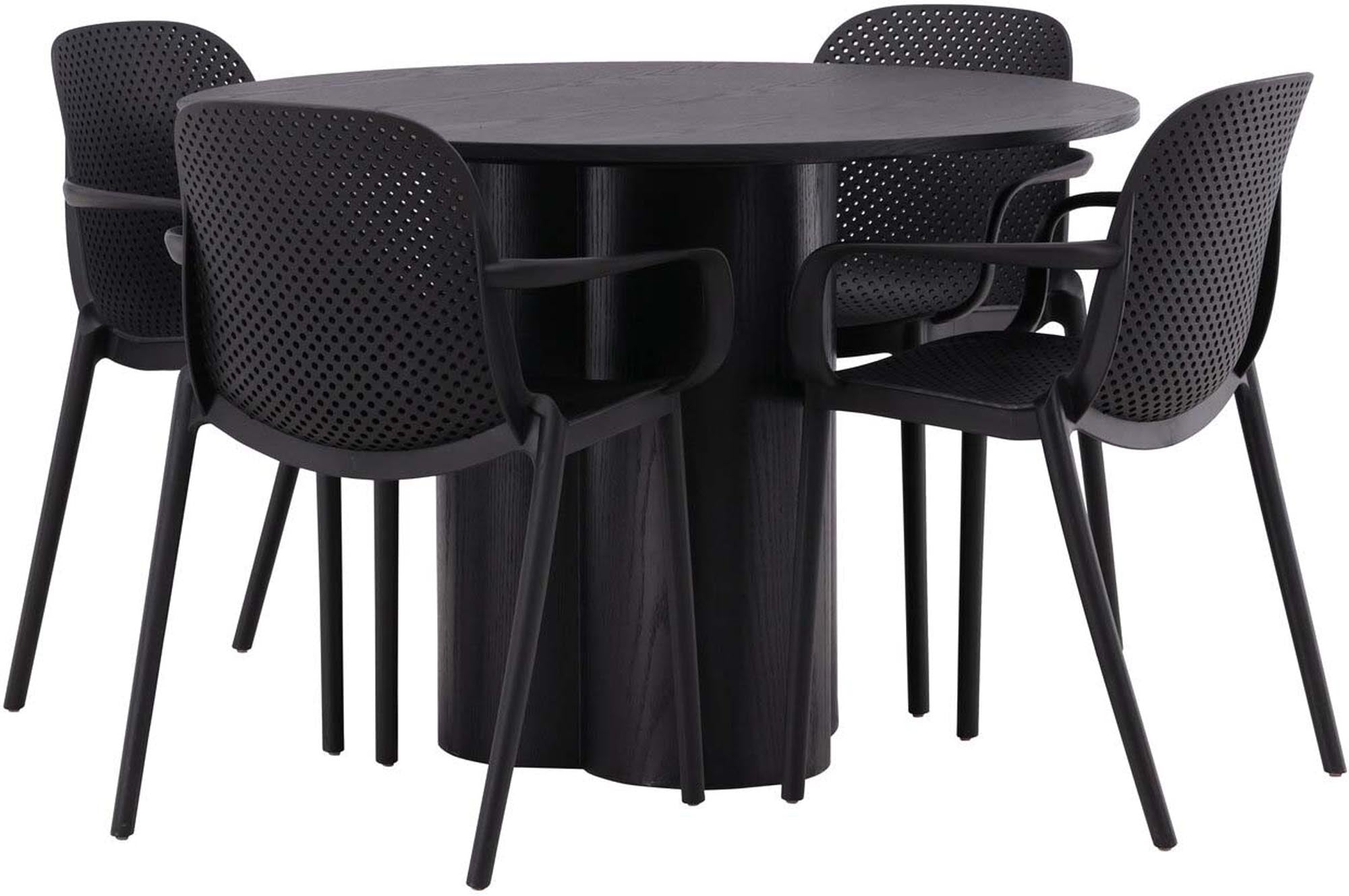 Stilvolles Olivia Esszimmer Set: Skandinavisches Design, runder Tisch (⌀110cm), 4 komfortable Baltimore Stühle, ideal für moderne Haushalte.