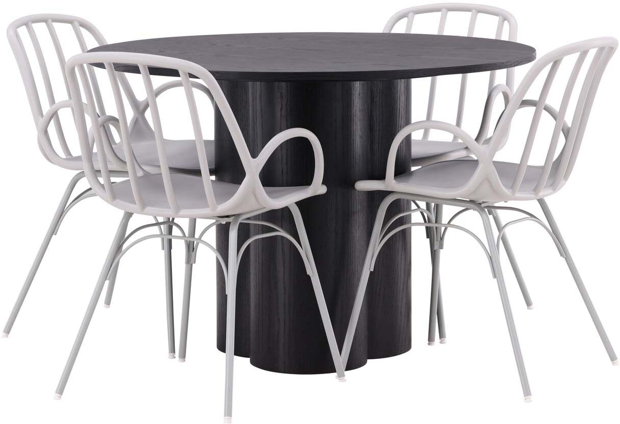 Stilvolles Esszimmerset Olivia mit Dyrön Tisch (110cm) und 4 Stühlen. Skandinavisches Design für einladende Essbereiche.