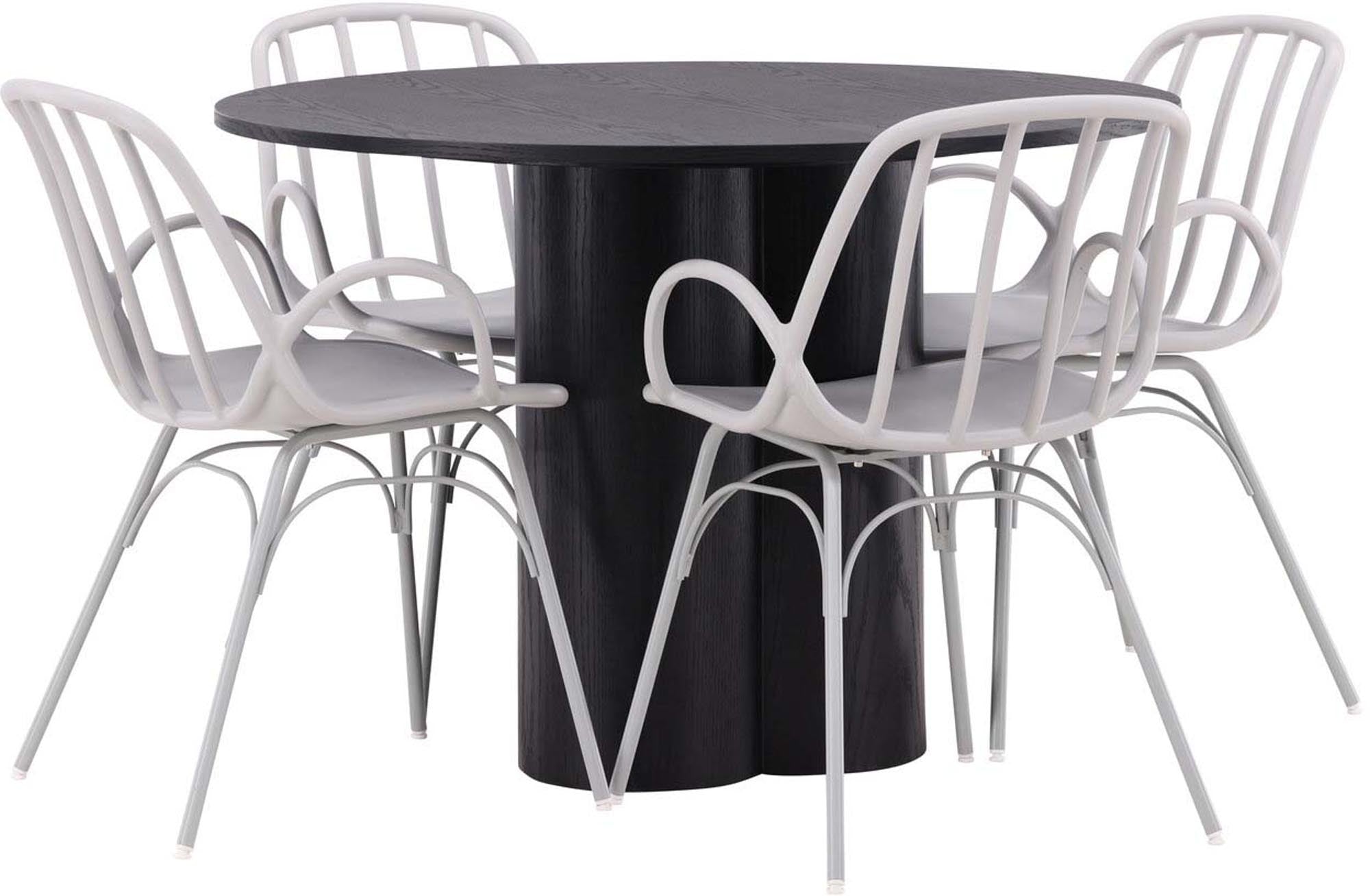 Elegantes Esszimmerset Olivia mit Dyrön Tisch (110cm) und 4 komfortablen Stühlen. Ideal für moderne, skandinavische Esszimmergestaltung.